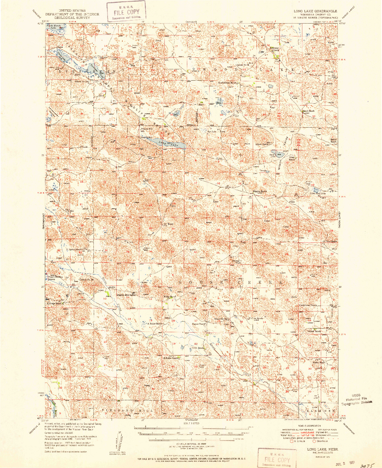 USGS 1:62500-SCALE QUADRANGLE FOR LONG LAKE, NE 1951