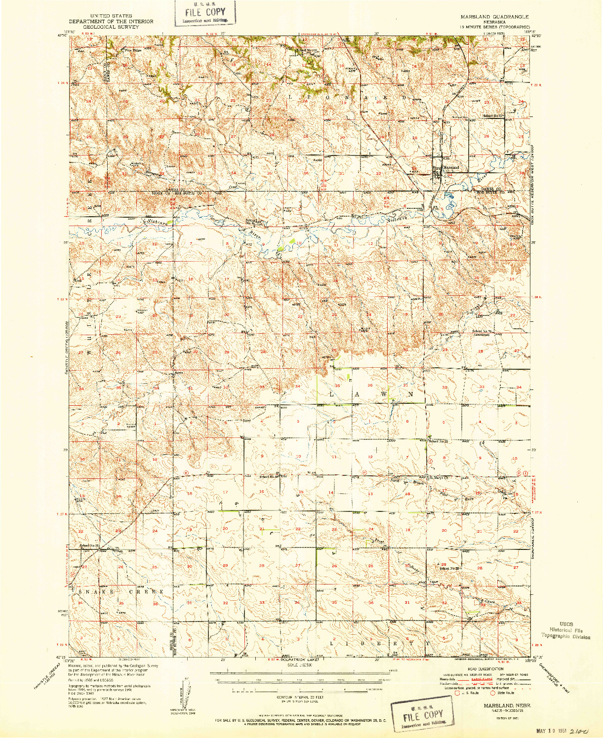 USGS 1:62500-SCALE QUADRANGLE FOR MARSLAND, NE 1951