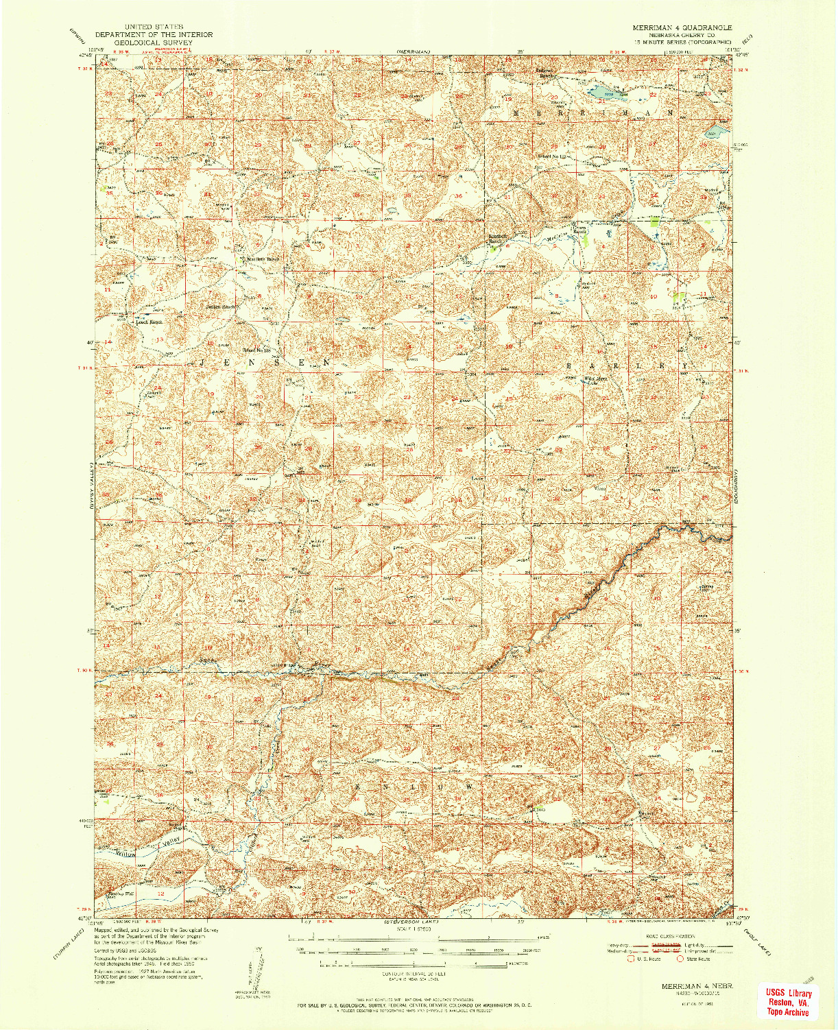 USGS 1:62500-SCALE QUADRANGLE FOR MERRIMAN 4, NE 1951