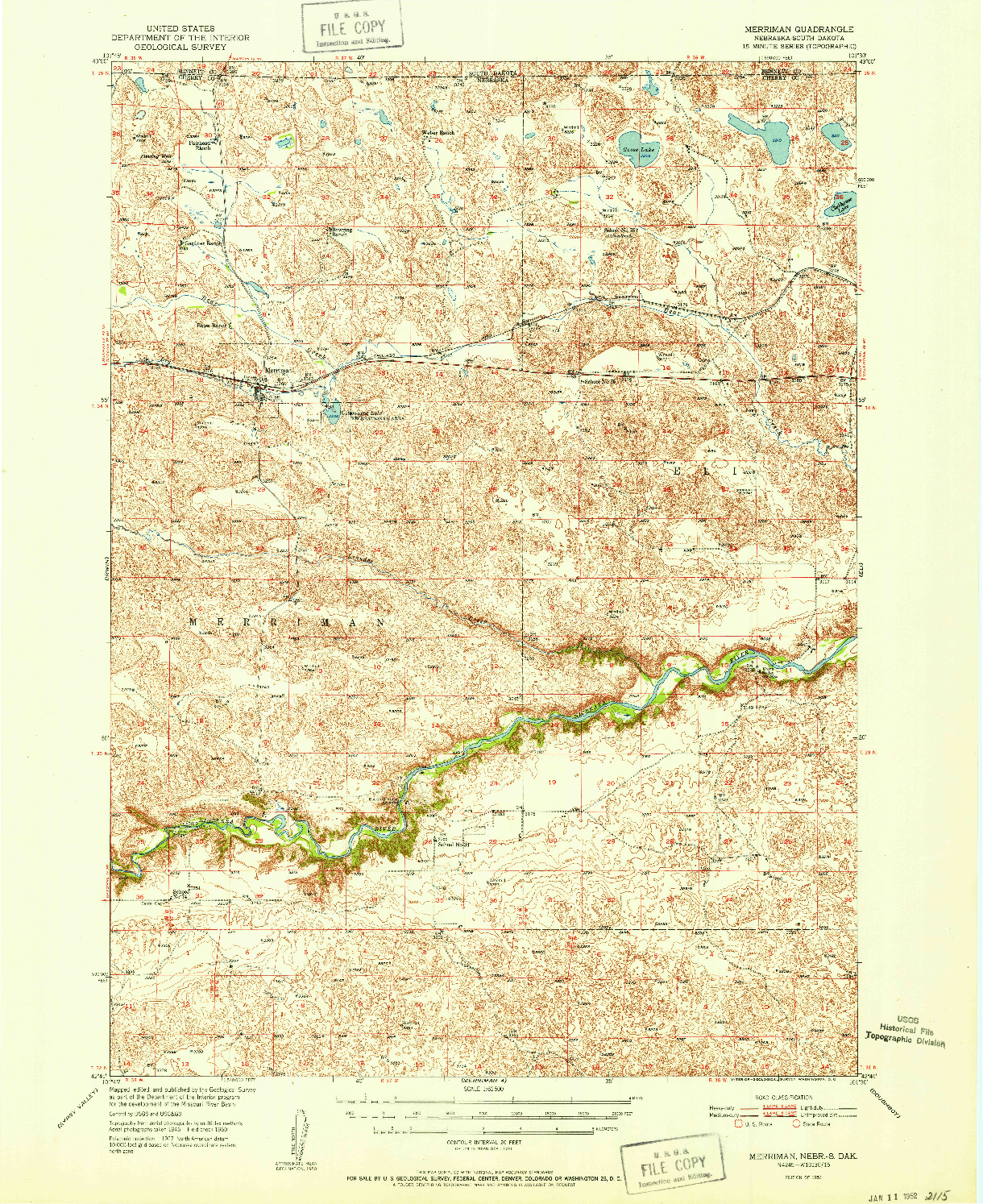 USGS 1:62500-SCALE QUADRANGLE FOR MERRIMAN, NE 1951