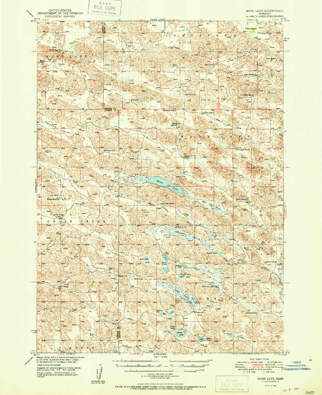 USGS 1:62500-SCALE QUADRANGLE FOR MOON LAKE, NE 1951