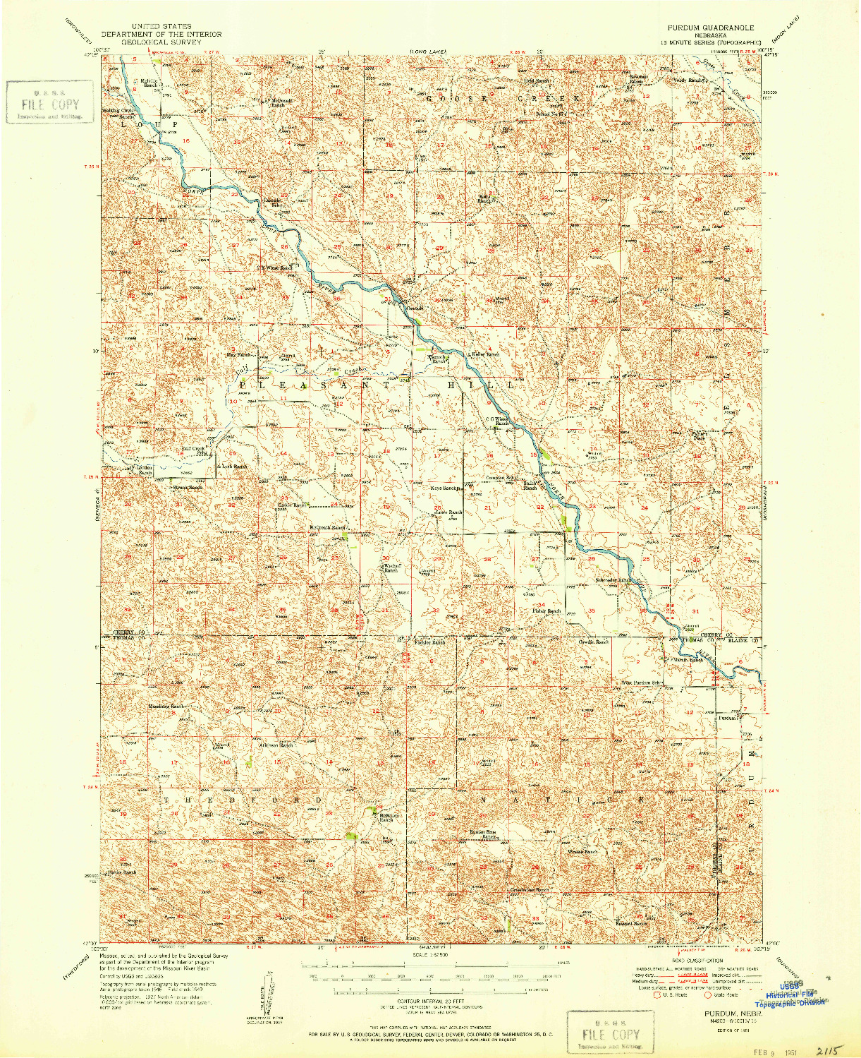 USGS 1:62500-SCALE QUADRANGLE FOR PURDUM, NE 1951