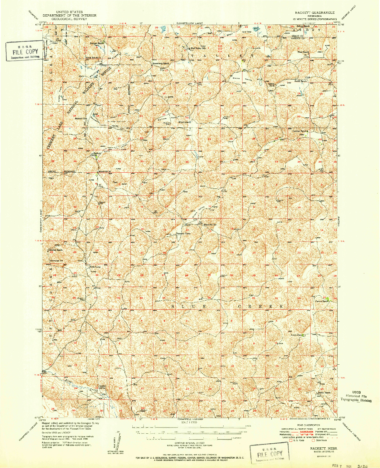 USGS 1:62500-SCALE QUADRANGLE FOR RACKETT, NE 1951