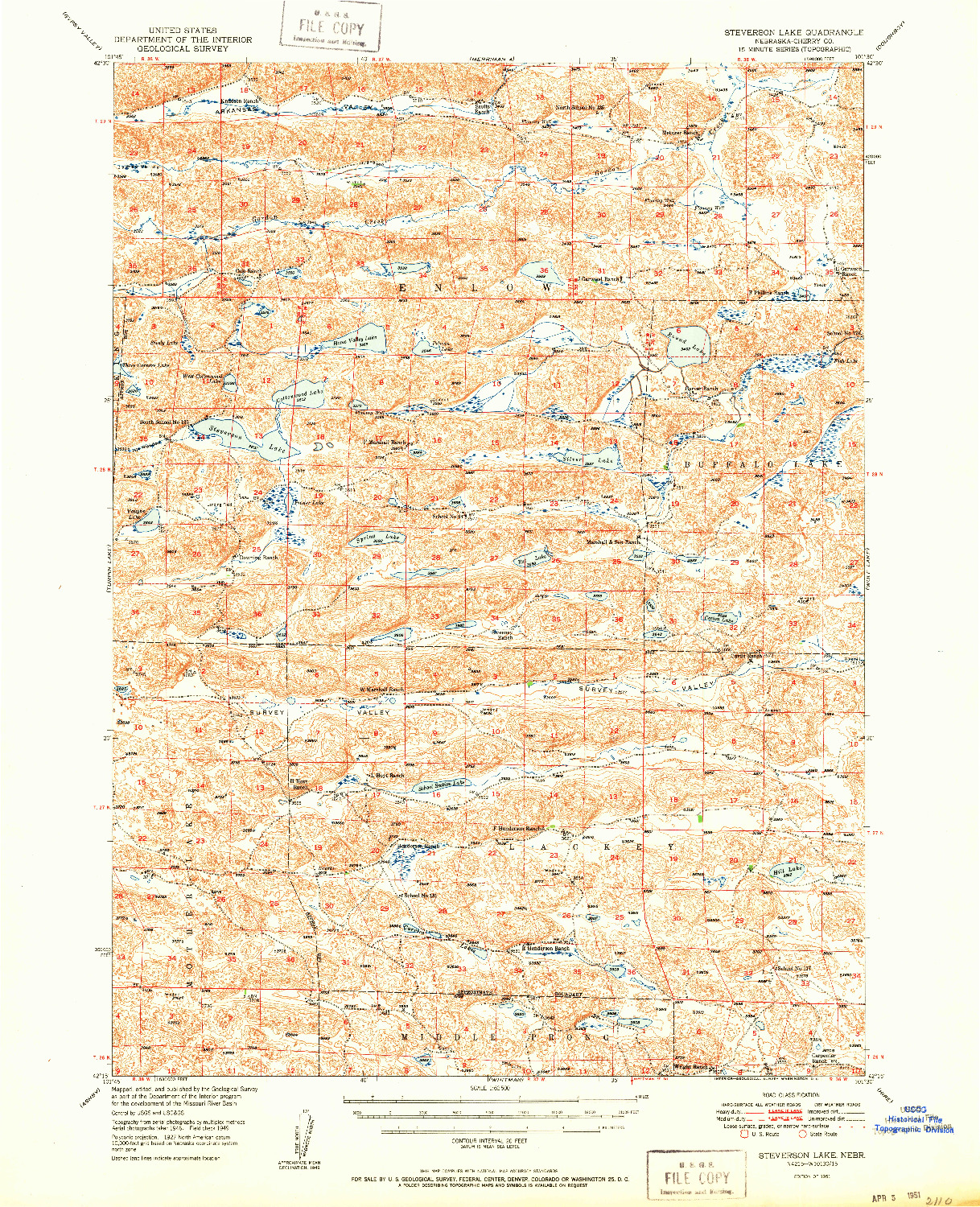 USGS 1:62500-SCALE QUADRANGLE FOR STEVERSON LAKE, NE 1951