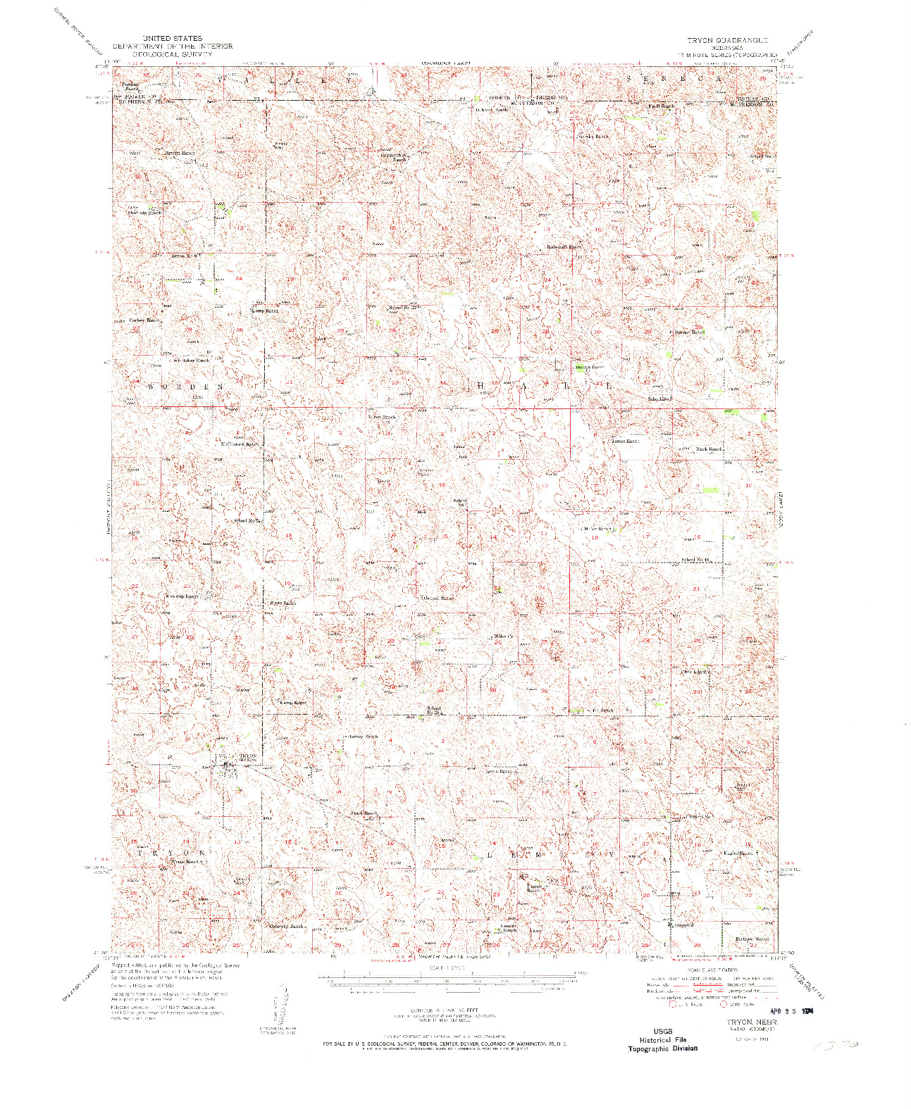USGS 1:62500-SCALE QUADRANGLE FOR TRYON, NE 1951