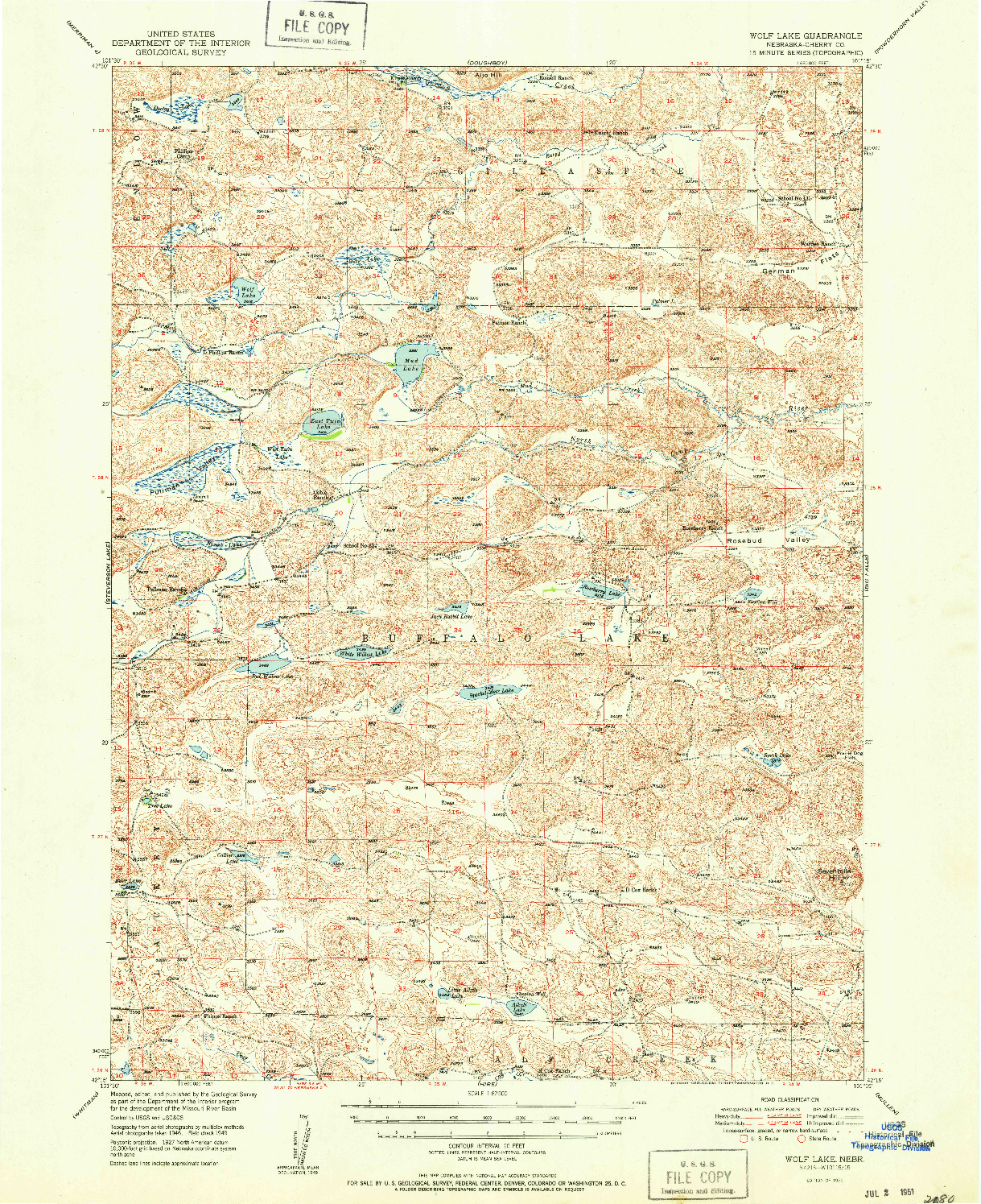 USGS 1:62500-SCALE QUADRANGLE FOR WOLF LAKE, NE 1951