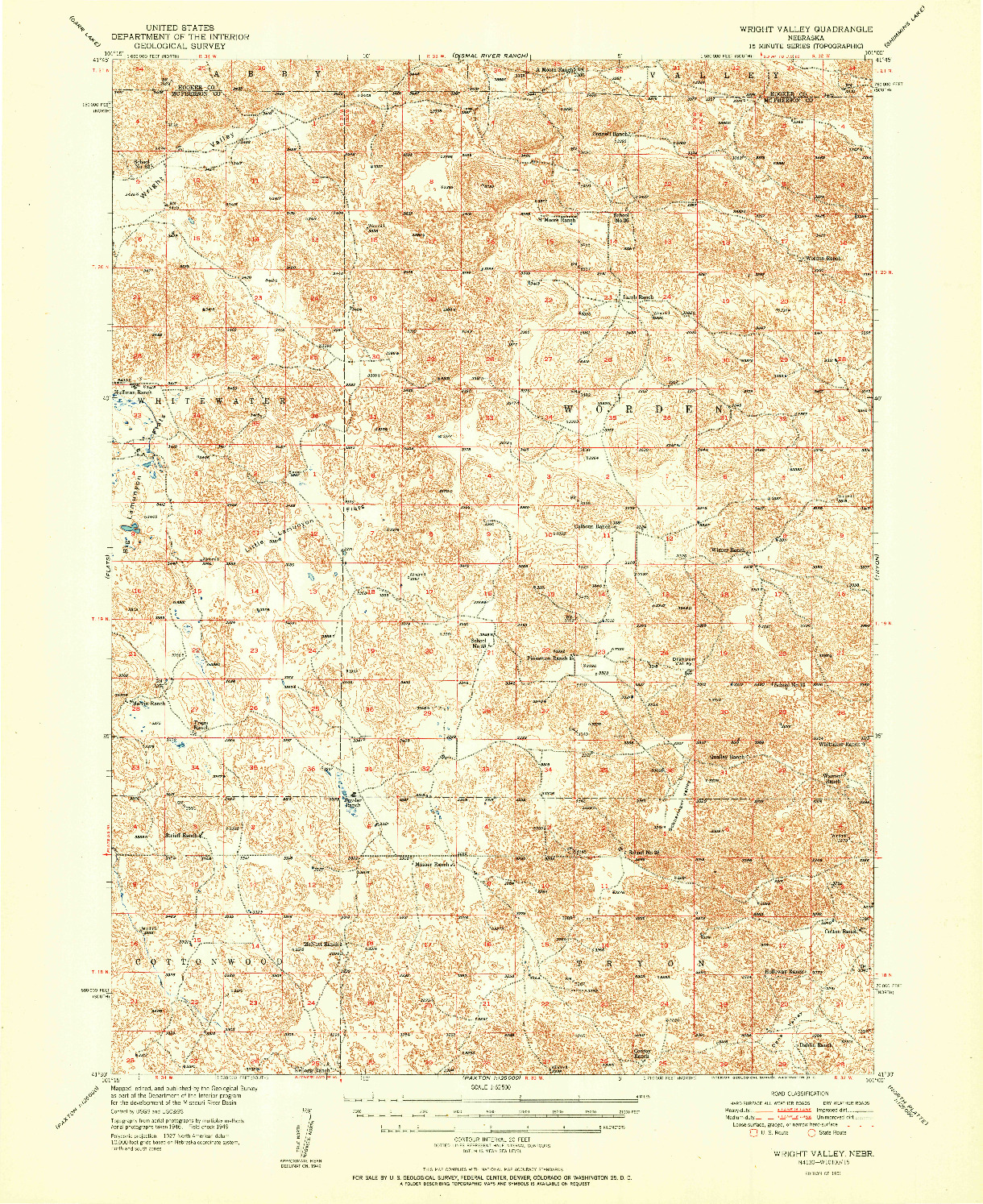 USGS 1:62500-SCALE QUADRANGLE FOR WRIGHT VALLEY, NE 1951
