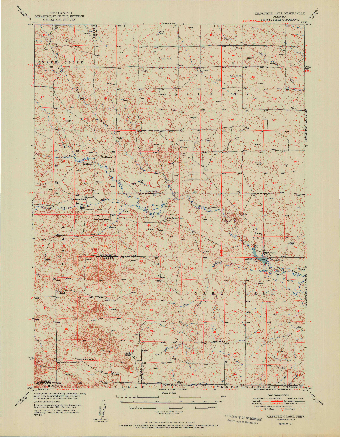 USGS 1:62500-SCALE QUADRANGLE FOR KILPATRICK LAKE, NE 1951