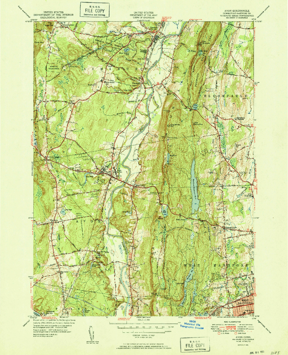 USGS 1:31680-SCALE QUADRANGLE FOR AVON, CT 1951