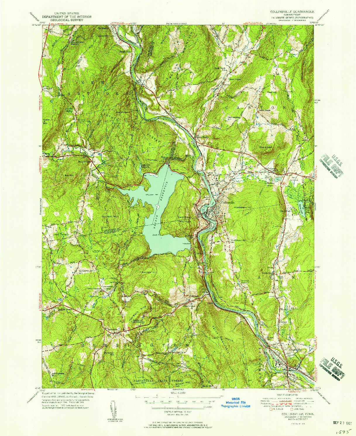 USGS 1:31680-SCALE QUADRANGLE FOR COLLINSVILLE, CT 1951