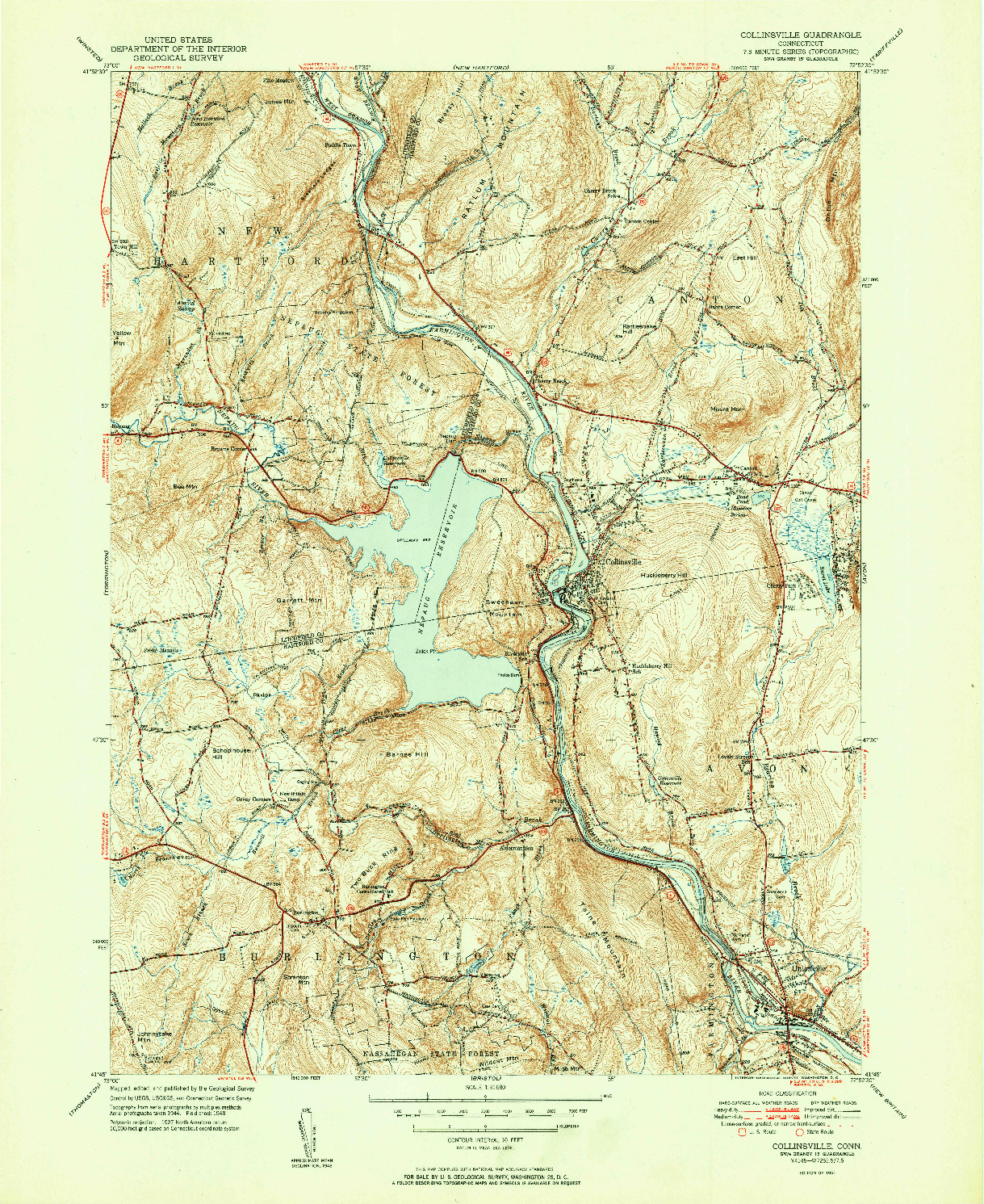 USGS 1:31680-SCALE QUADRANGLE FOR COLLINSVILLE, CT 1951