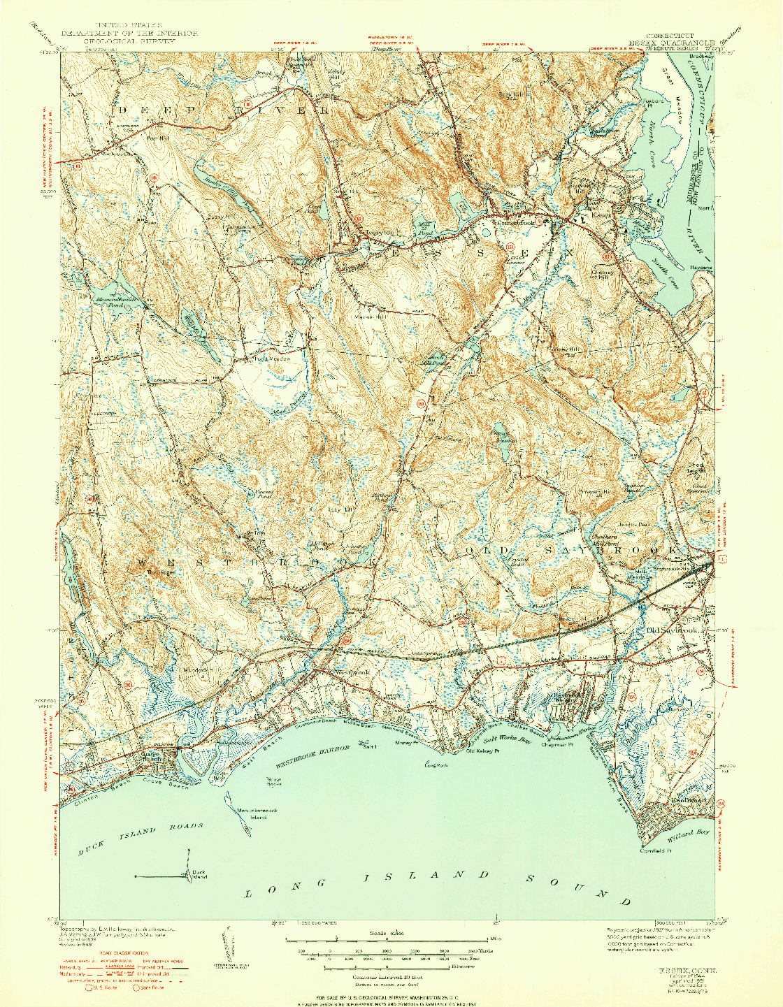 USGS 1:31680-SCALE QUADRANGLE FOR ESSEX, CT 1944