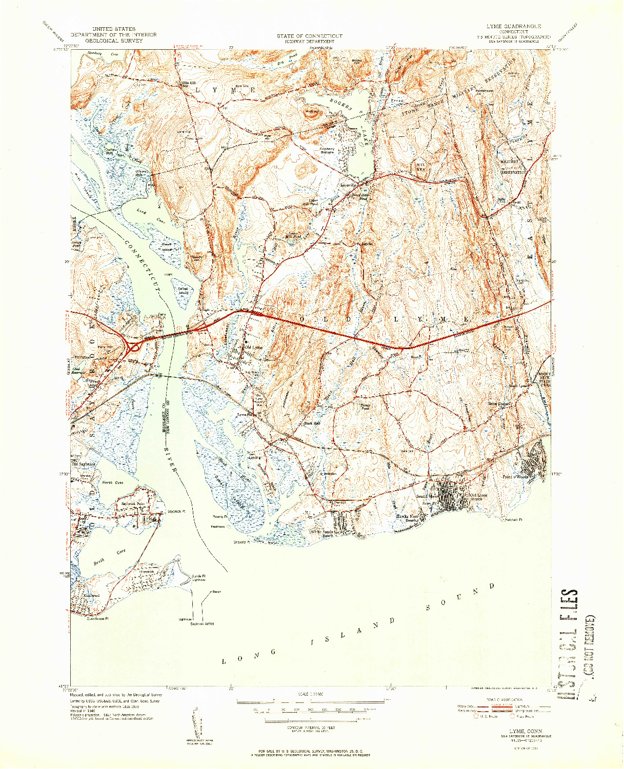 USGS 1:31680-SCALE QUADRANGLE FOR LYME, CT 1951