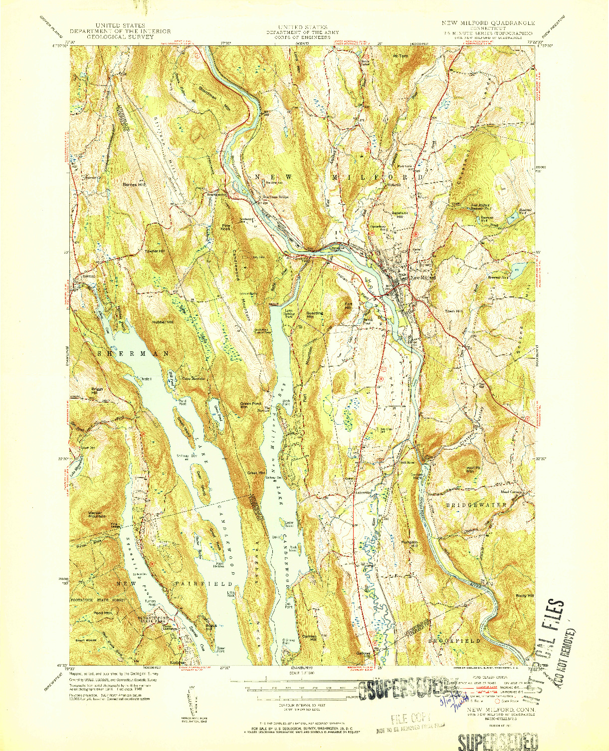 USGS 1:31680-SCALE QUADRANGLE FOR NEW MILFORD, CT 1951