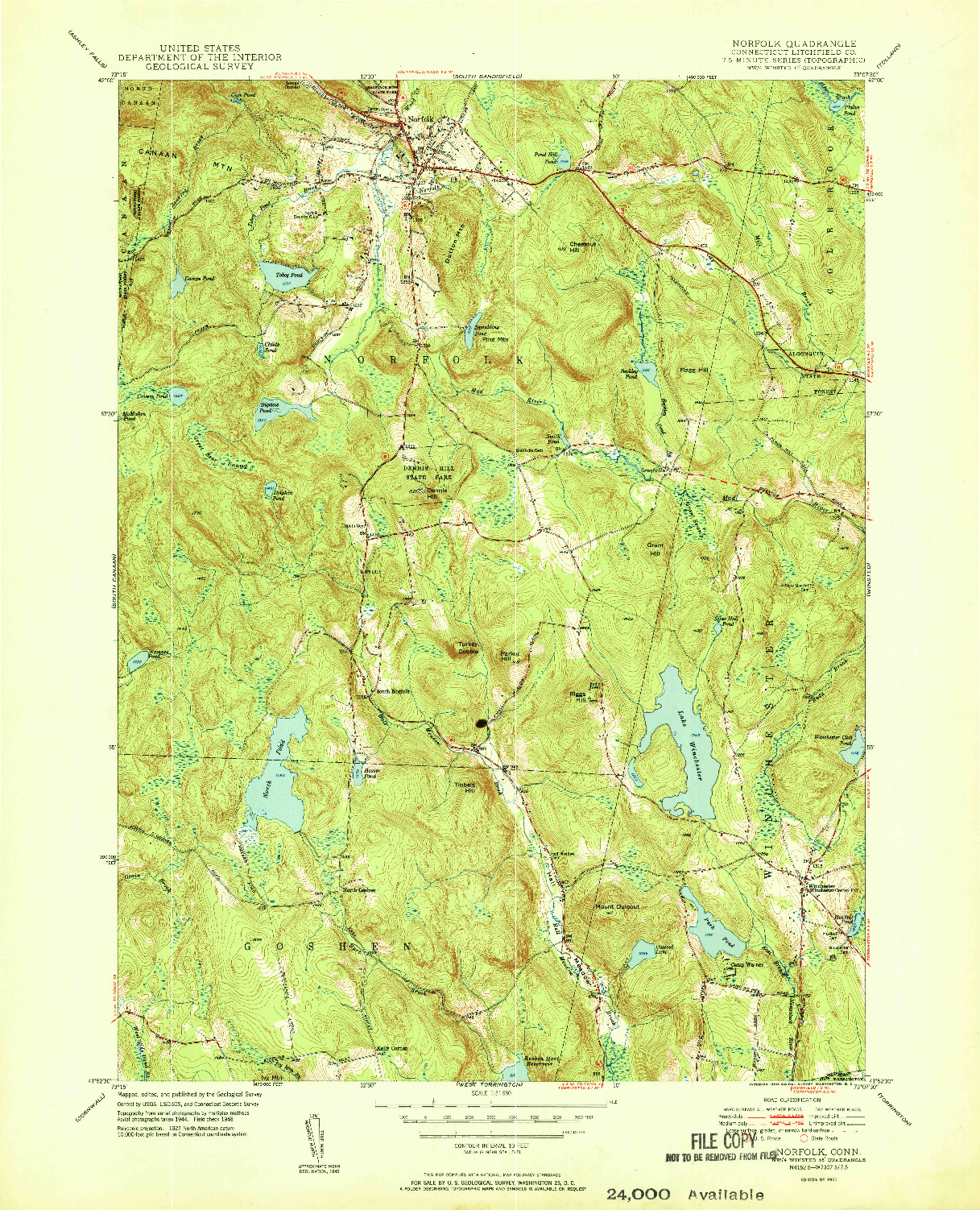 USGS 1:31680-SCALE QUADRANGLE FOR NORFOLK, CT 1951
