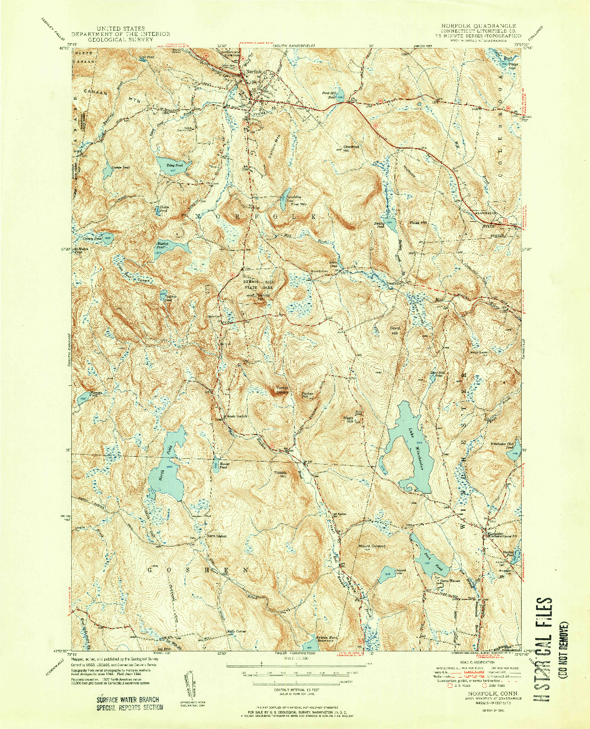USGS 1:31680-SCALE QUADRANGLE FOR NORFOLK, CT 1951