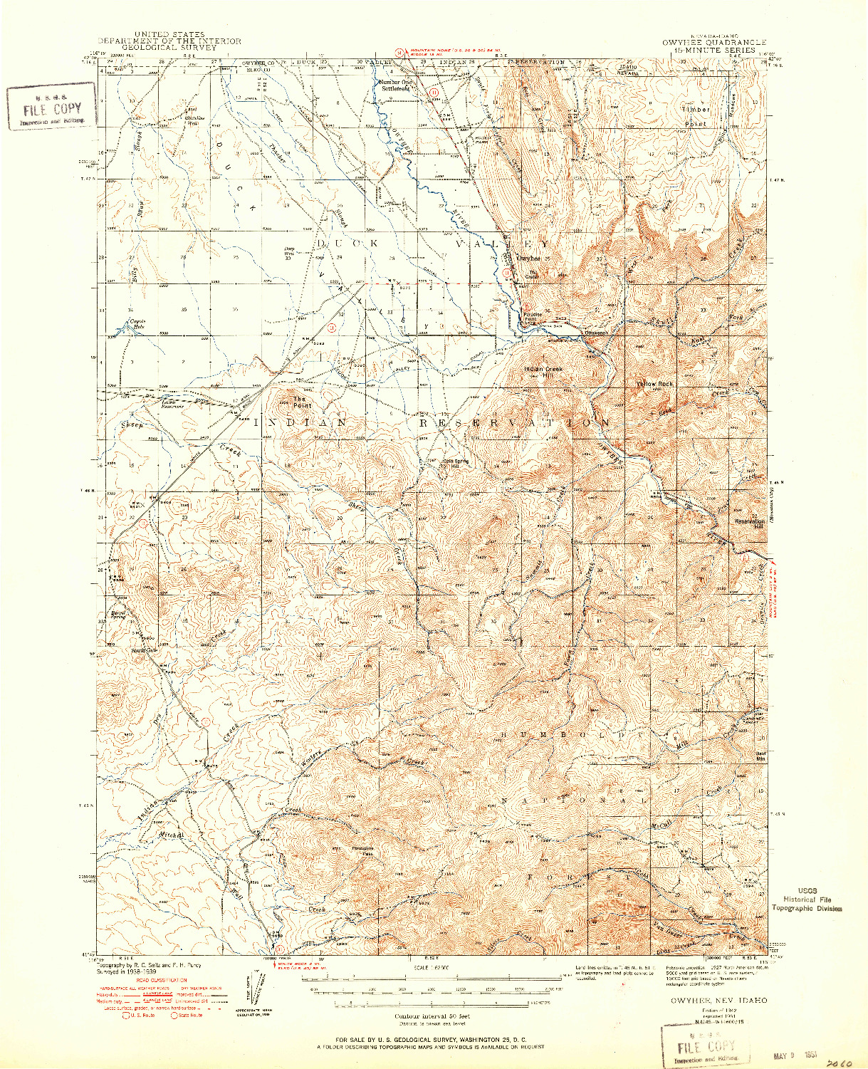 USGS 1:62500-SCALE QUADRANGLE FOR OWYHEE, NV 1942