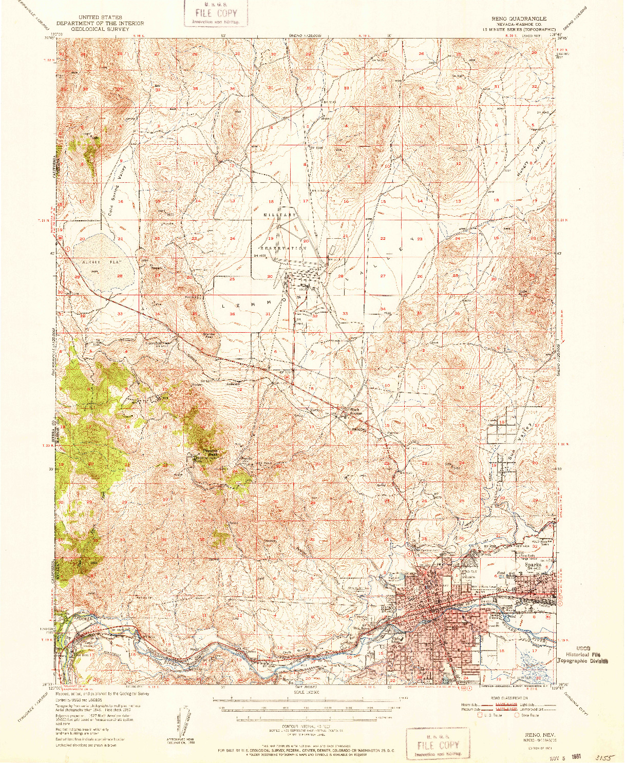 USGS 1:62500-SCALE QUADRANGLE FOR RENO, NV 1951