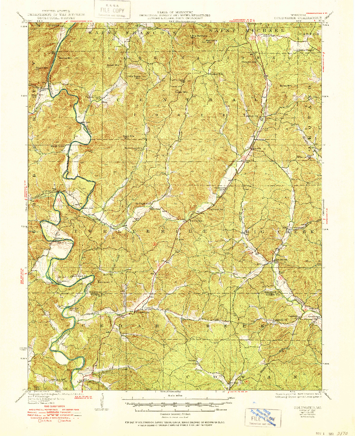 USGS 1:62500-SCALE QUADRANGLE FOR COLDWATER, MO 1930