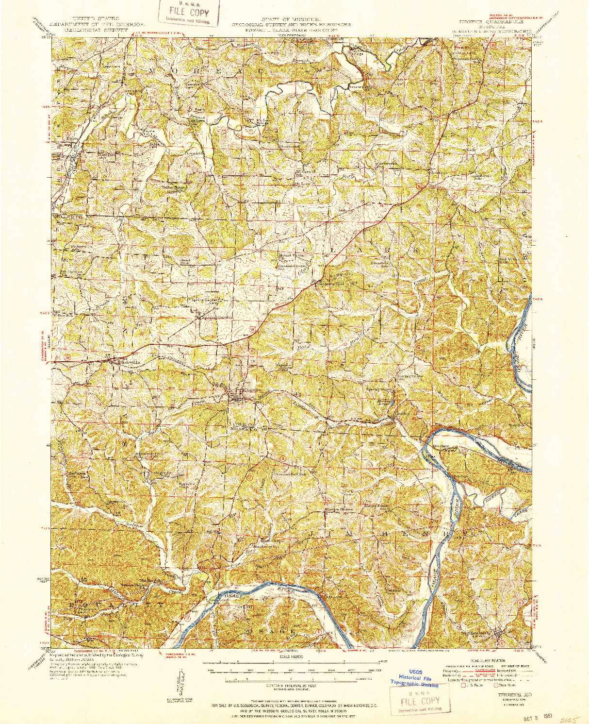 USGS 1:62500-SCALE QUADRANGLE FOR EUGENE, MO 1951