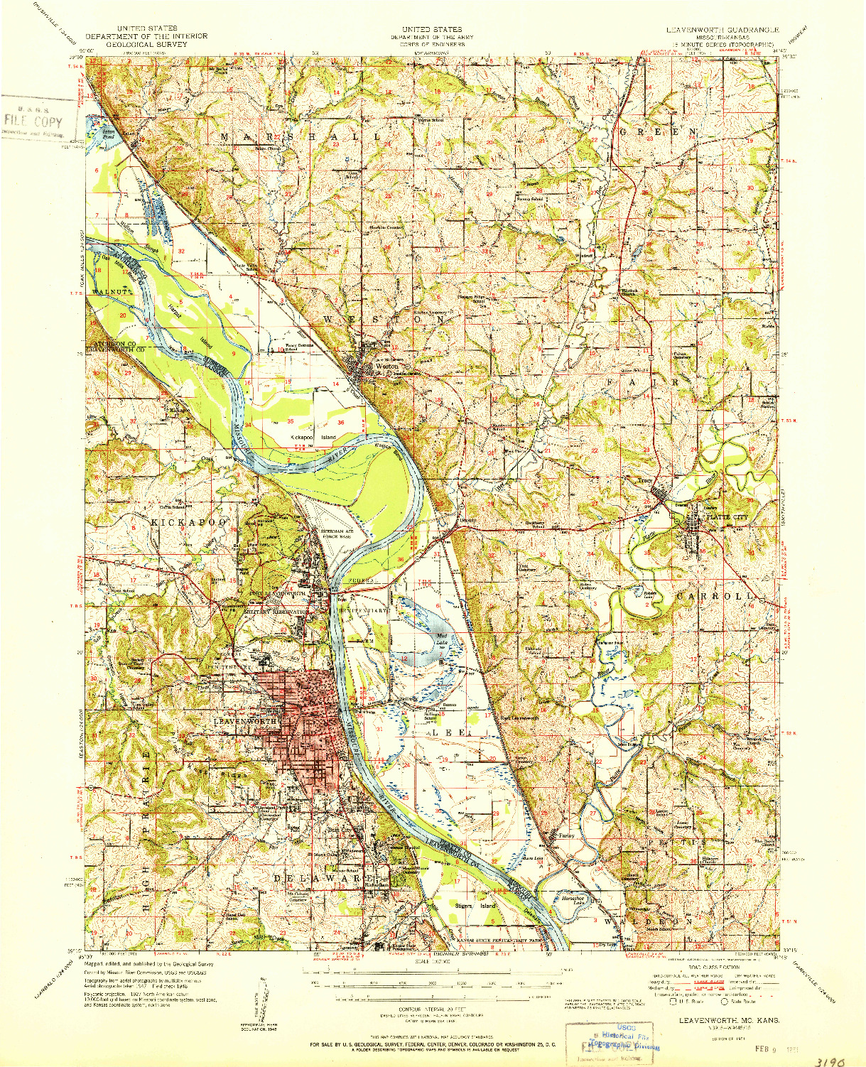 USGS 1:62500-SCALE QUADRANGLE FOR LEAVENWORTH, MO 1951