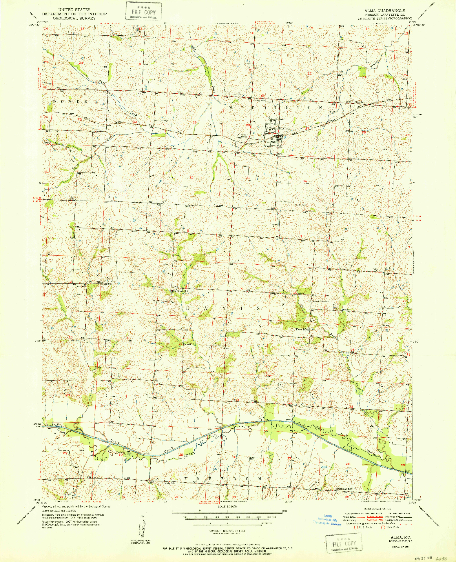 USGS 1:24000-SCALE QUADRANGLE FOR ALMA, MO 1951