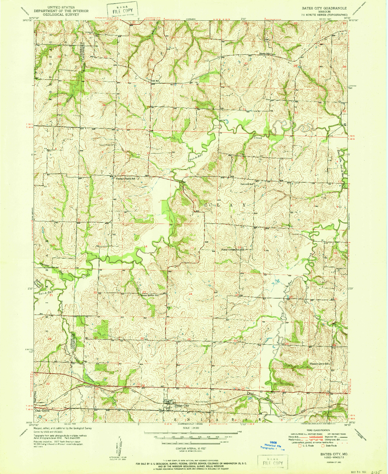 USGS 1:24000-SCALE QUADRANGLE FOR BATES CITY, MO 1951