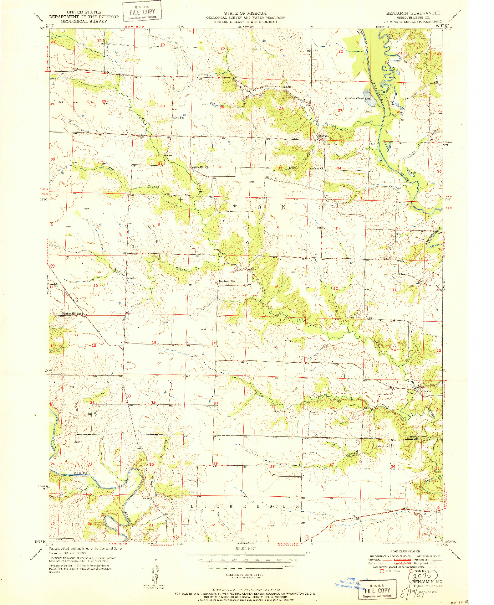 USGS 1:24000-SCALE QUADRANGLE FOR BENJAMIN, MO 1951