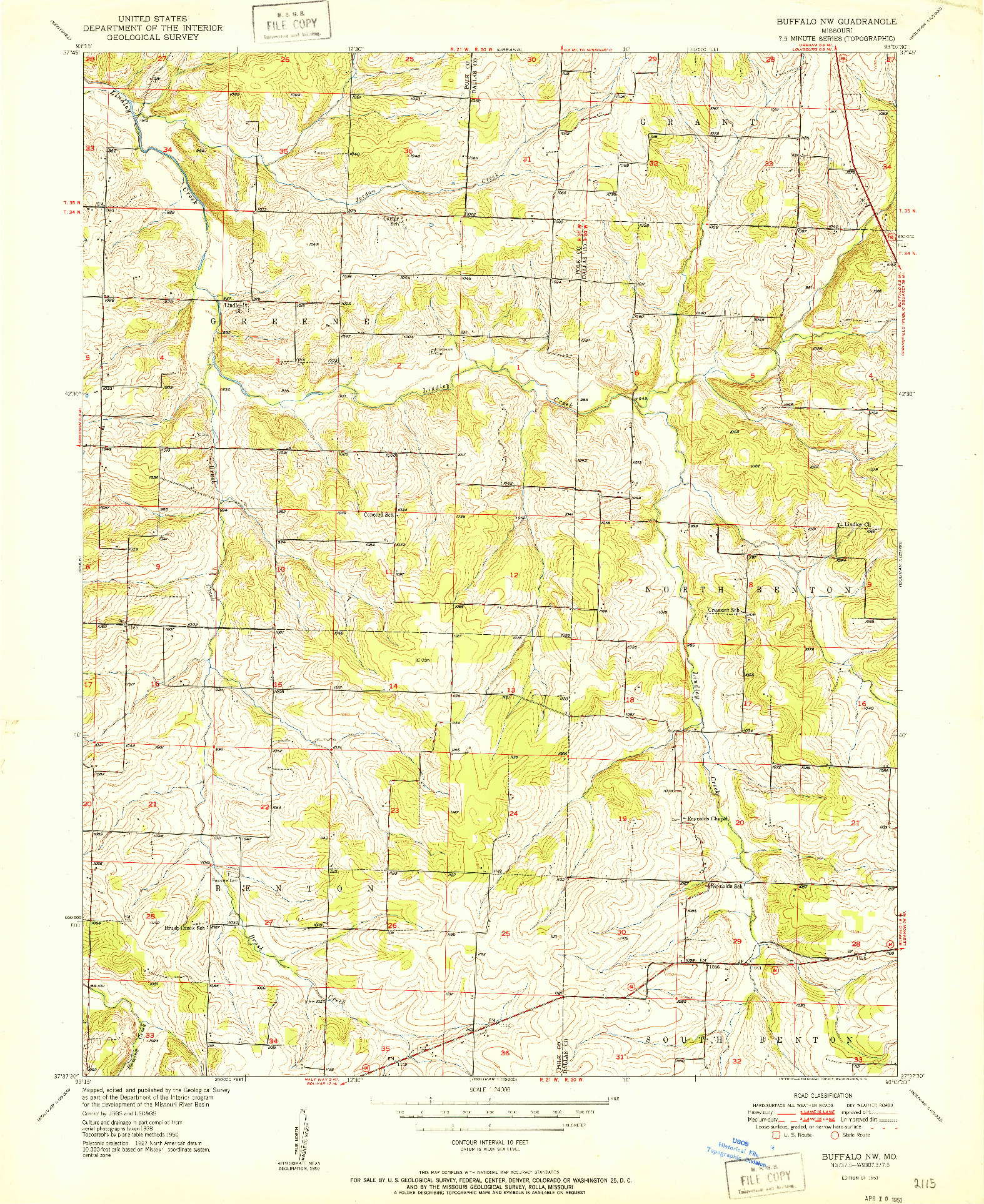 USGS 1:24000-SCALE QUADRANGLE FOR BUFFALO NW, MO 1951