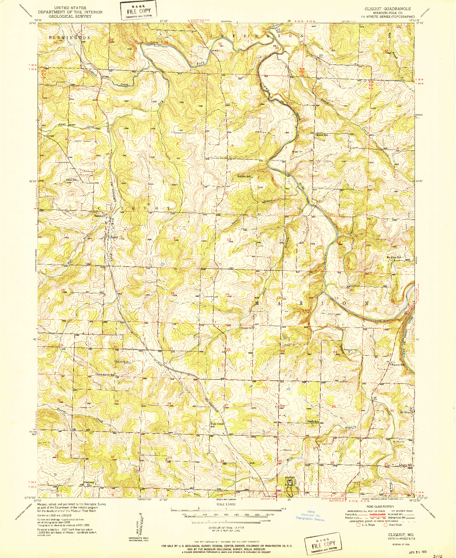 USGS 1:24000-SCALE QUADRANGLE FOR CLIQUOT, MO 1951