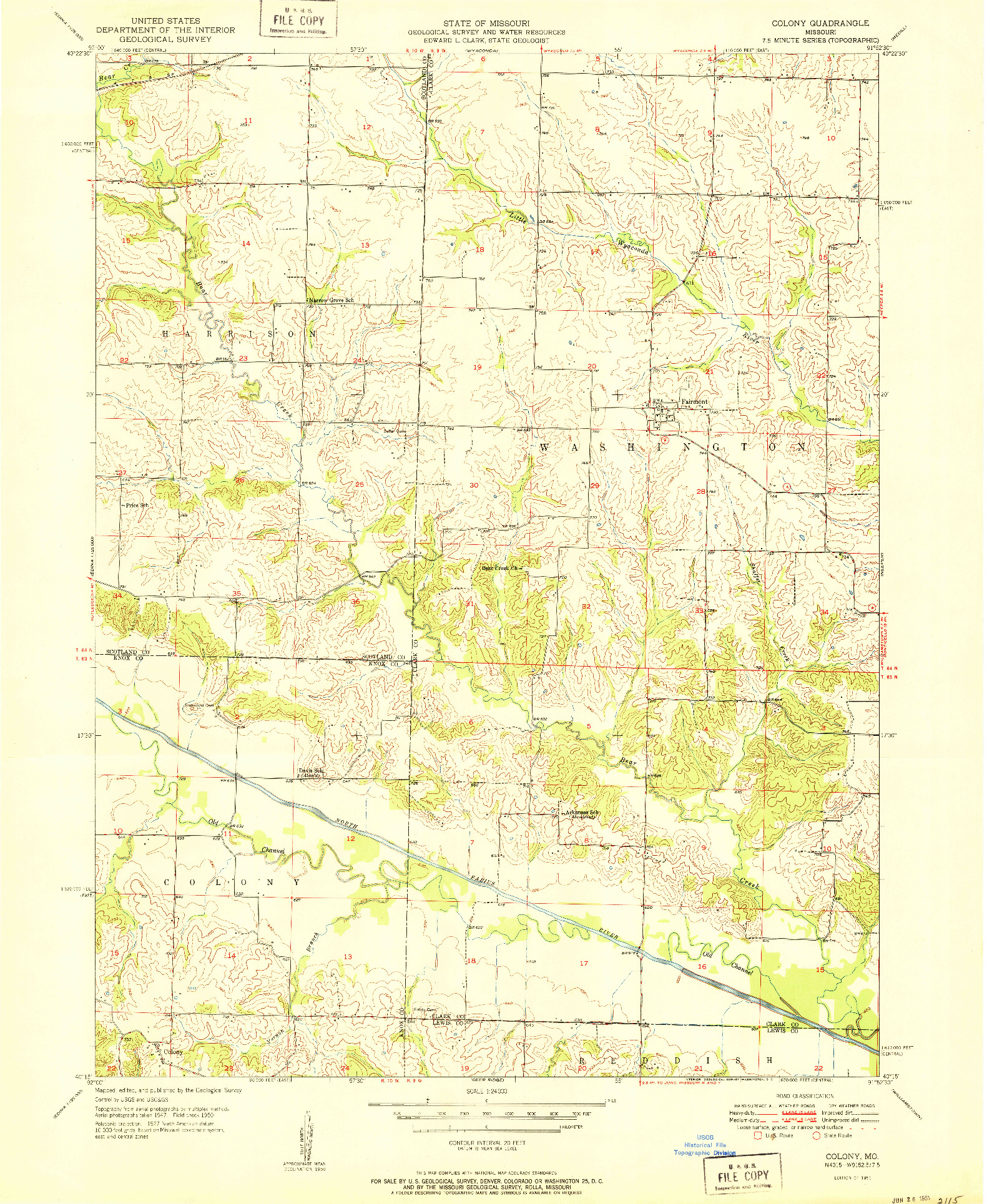 USGS 1:24000-SCALE QUADRANGLE FOR COLONY, MO 1951