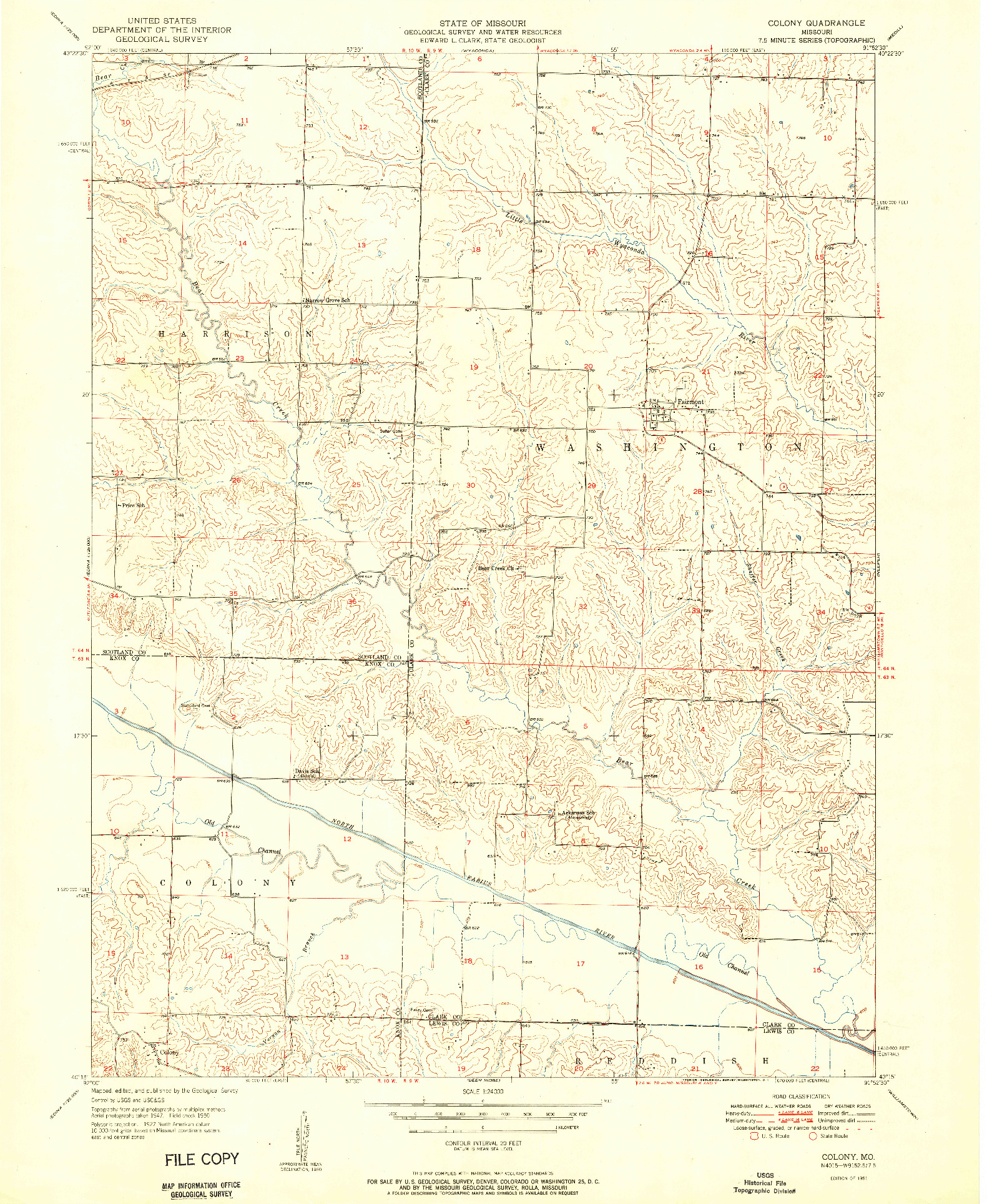 USGS 1:24000-SCALE QUADRANGLE FOR COLONY, MO 1951