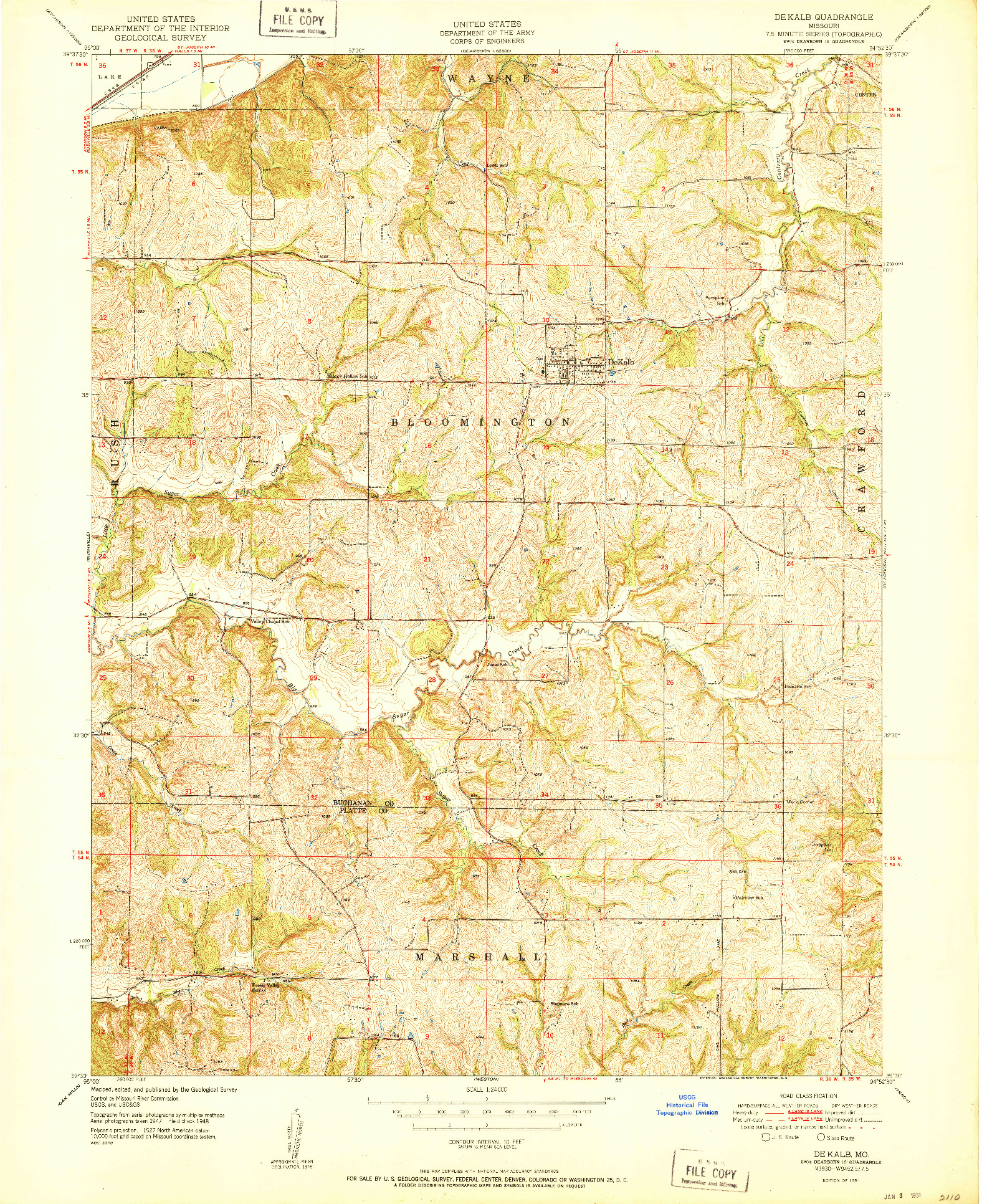 USGS 1:24000-SCALE QUADRANGLE FOR DE KALB, MO 1951