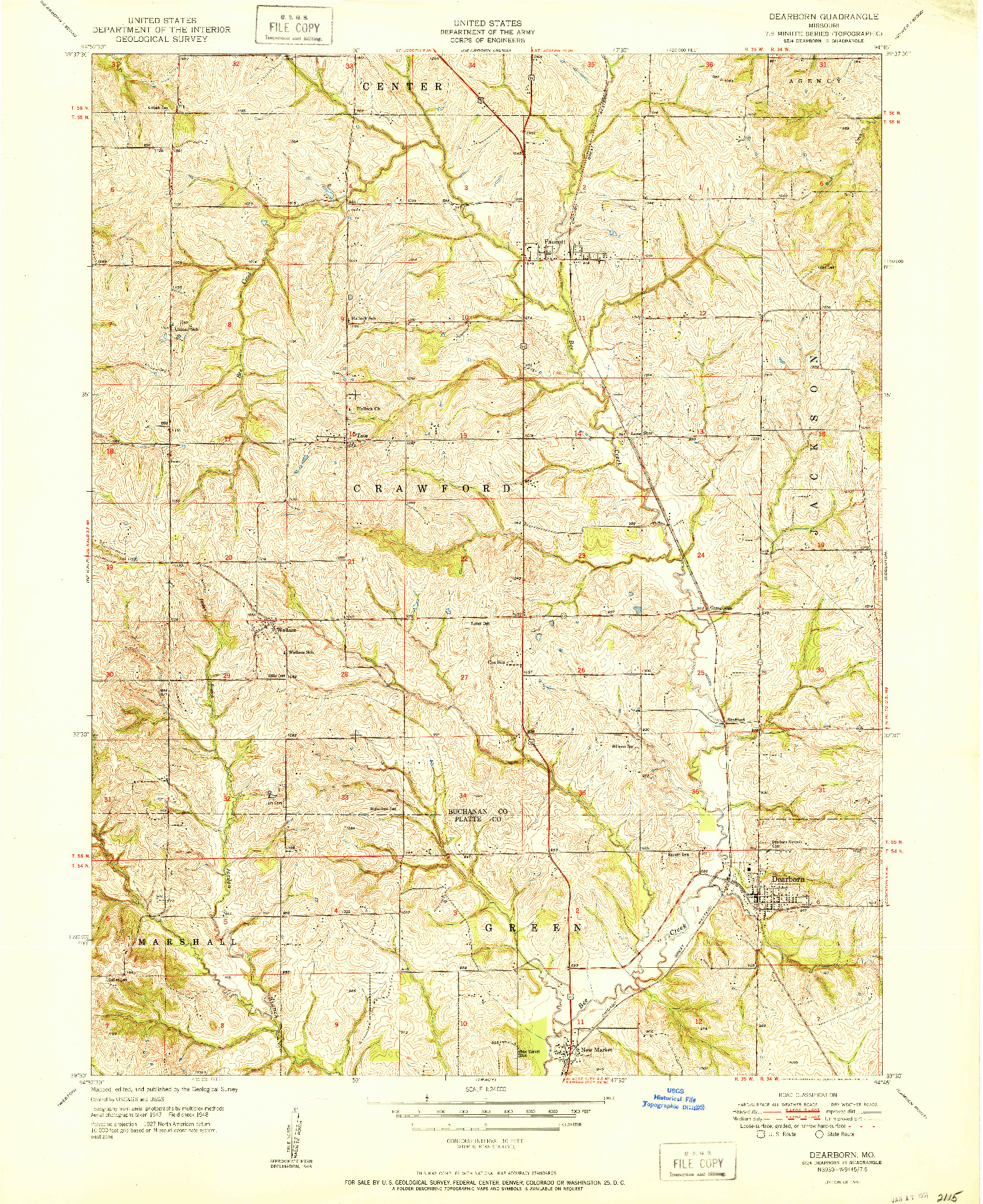 USGS 1:24000-SCALE QUADRANGLE FOR DEARBORN, MO 1951