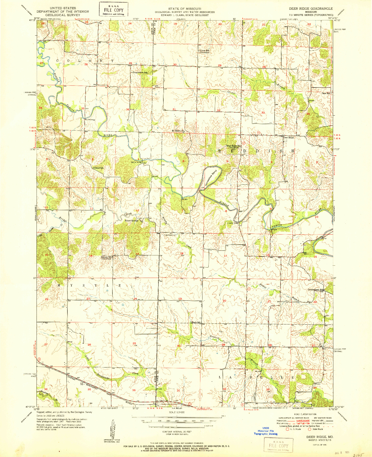 USGS 1:24000-SCALE QUADRANGLE FOR DEER RIDGE, MO 1951