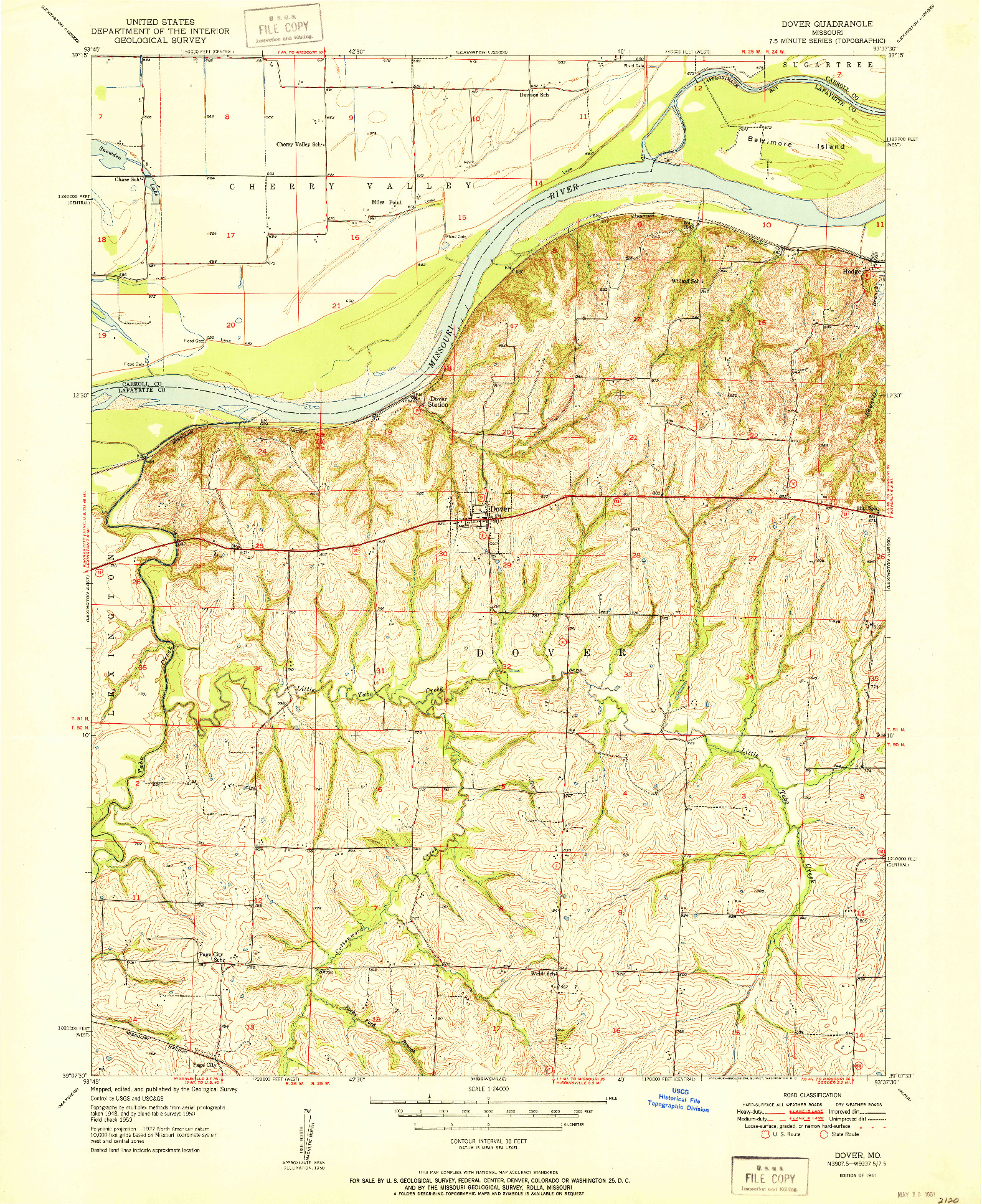 USGS 1:24000-SCALE QUADRANGLE FOR DOVER, MO 1951