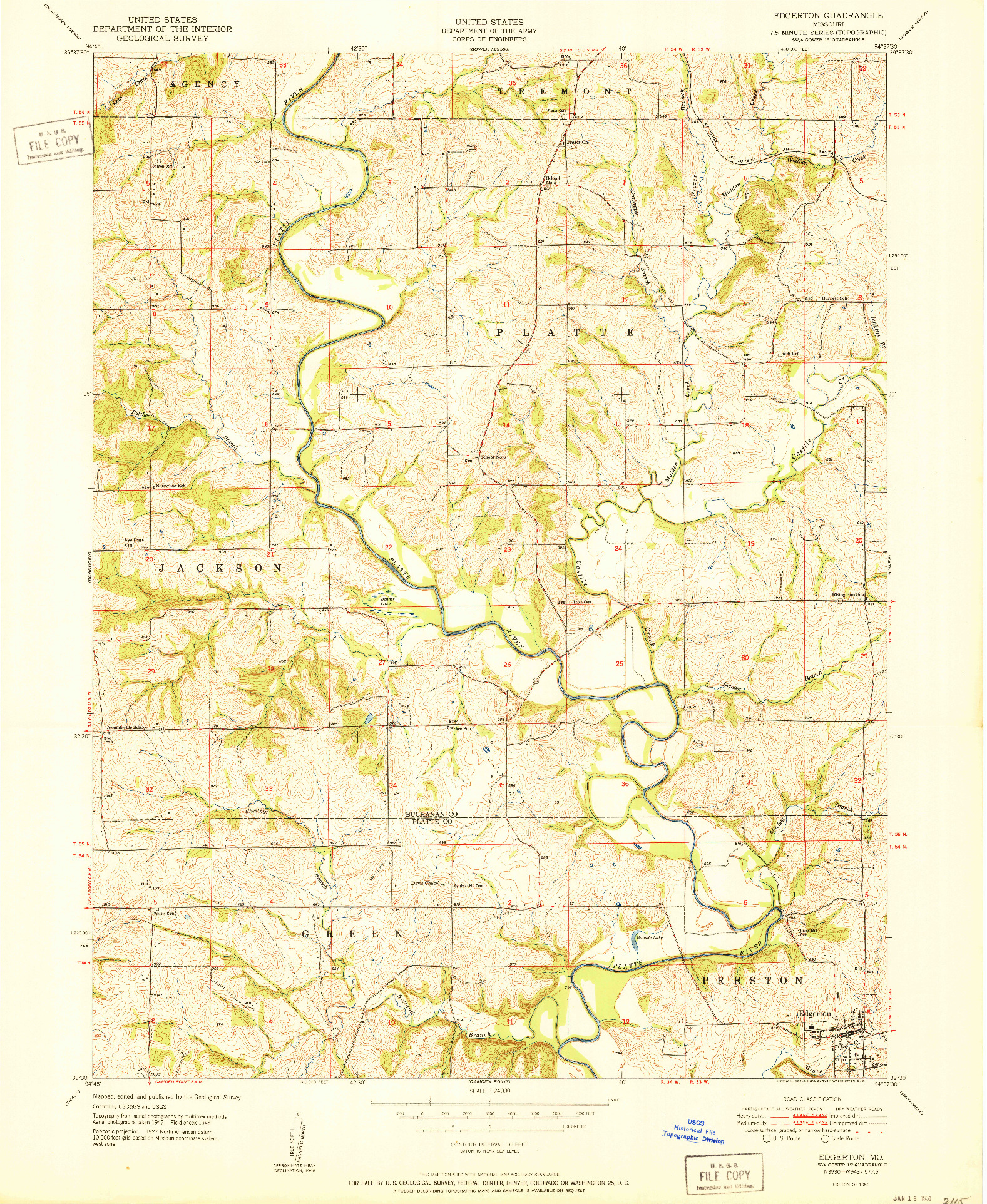 USGS 1:24000-SCALE QUADRANGLE FOR EDGERTON, MO 1951