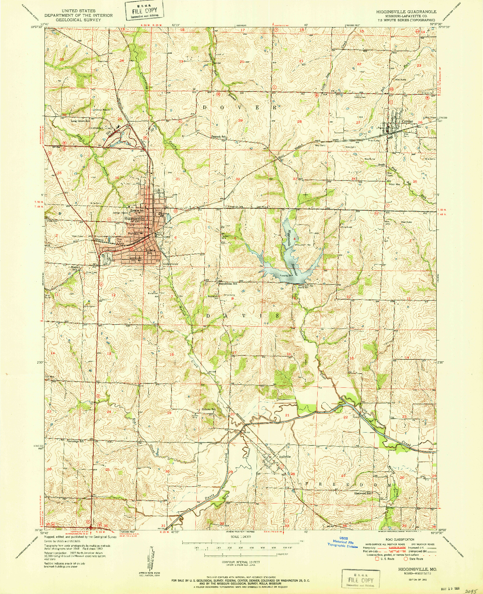 USGS 1:24000-SCALE QUADRANGLE FOR HIGGINSVILLE, MO 1951