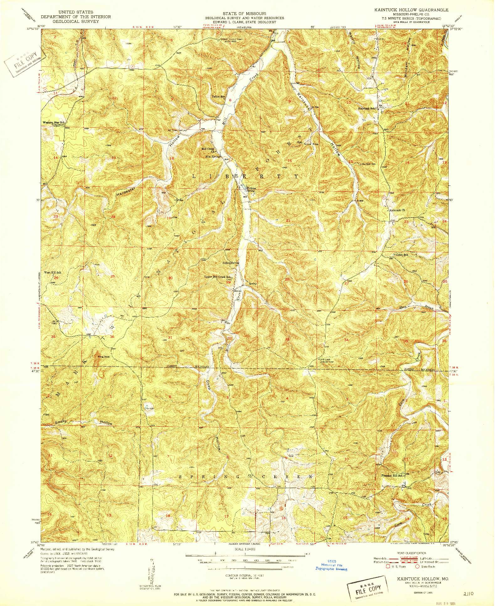 USGS 1:24000-SCALE QUADRANGLE FOR KAINTUCK HOLLOW, MO 1951