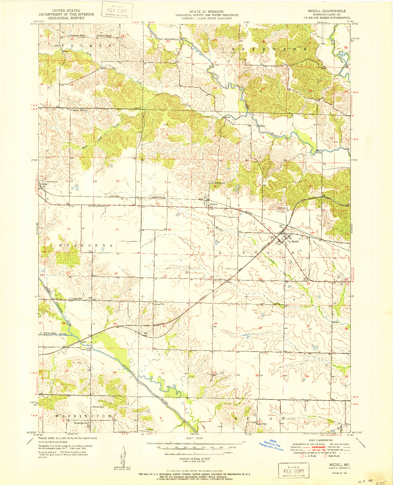 USGS 1:24000-SCALE QUADRANGLE FOR MEDILL, MO 1951