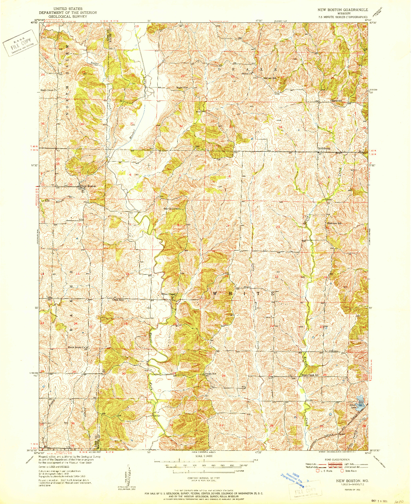 USGS 1:24000-SCALE QUADRANGLE FOR NEW BOSTON, MO 1951