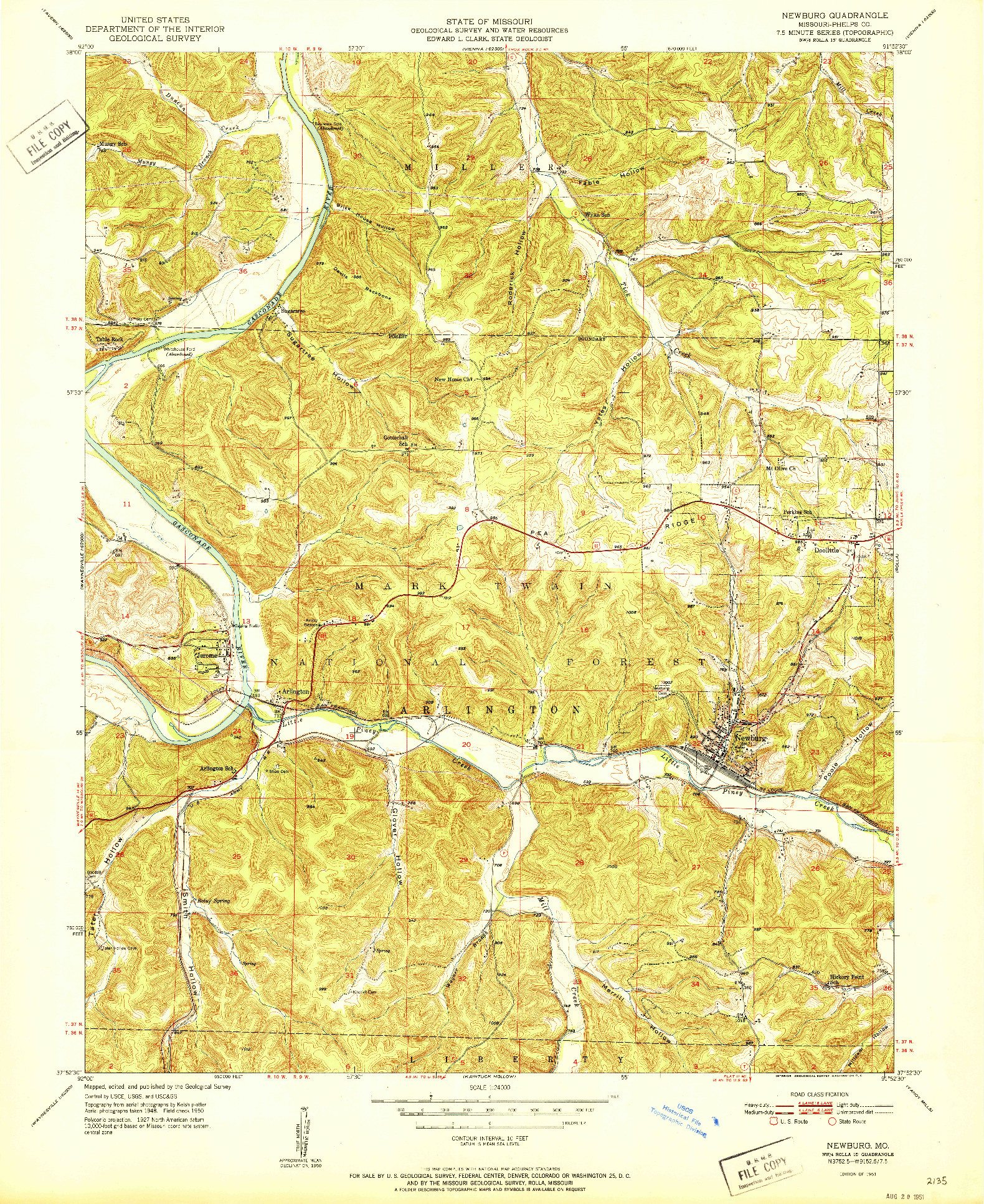 USGS 1:24000-SCALE QUADRANGLE FOR NEWBURG, MO 1951