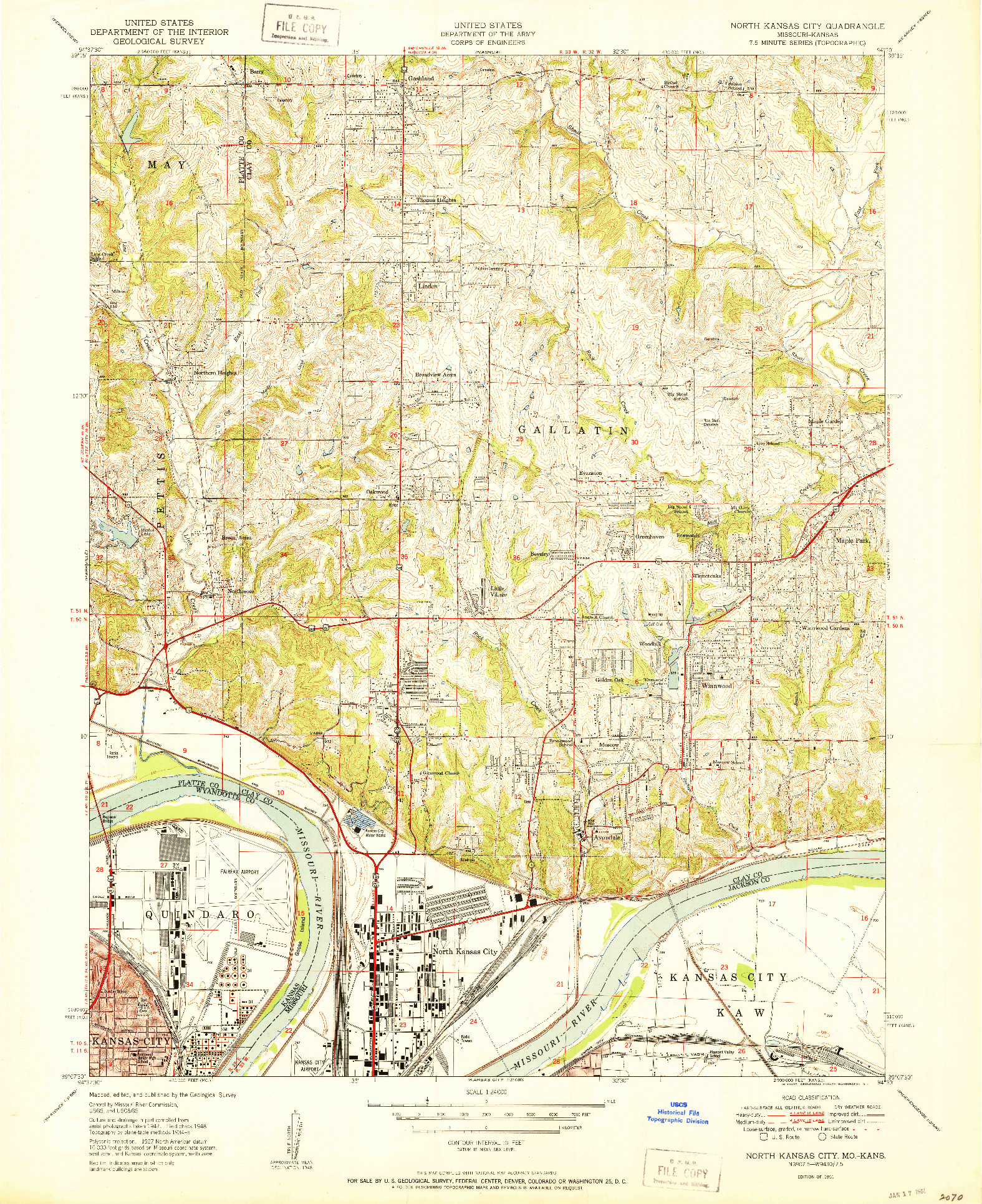 USGS 1:24000-SCALE QUADRANGLE FOR NORTH KANSAS CITY, MO 1951