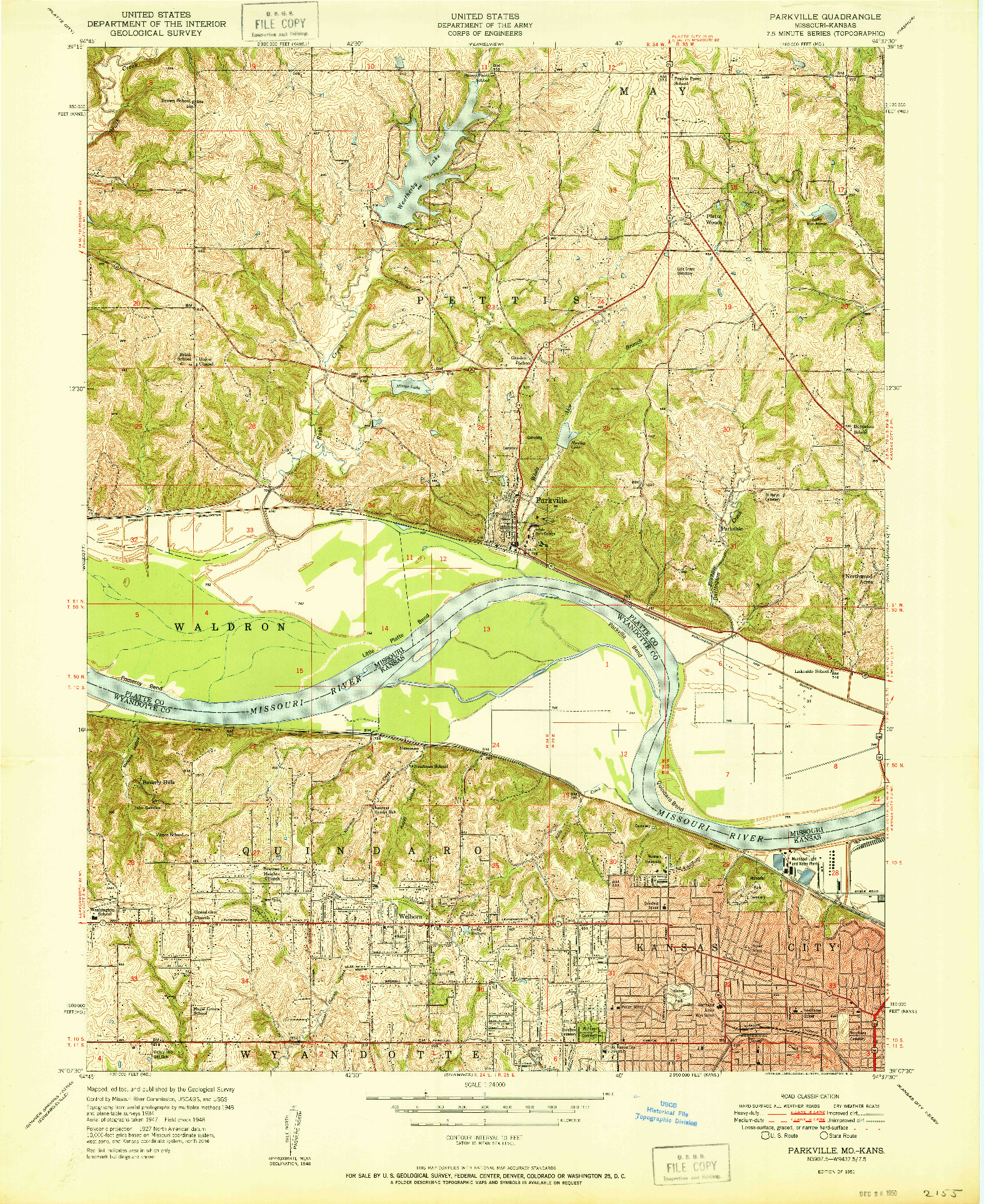 USGS 1:24000-SCALE QUADRANGLE FOR PARKVILLE, MO 1951