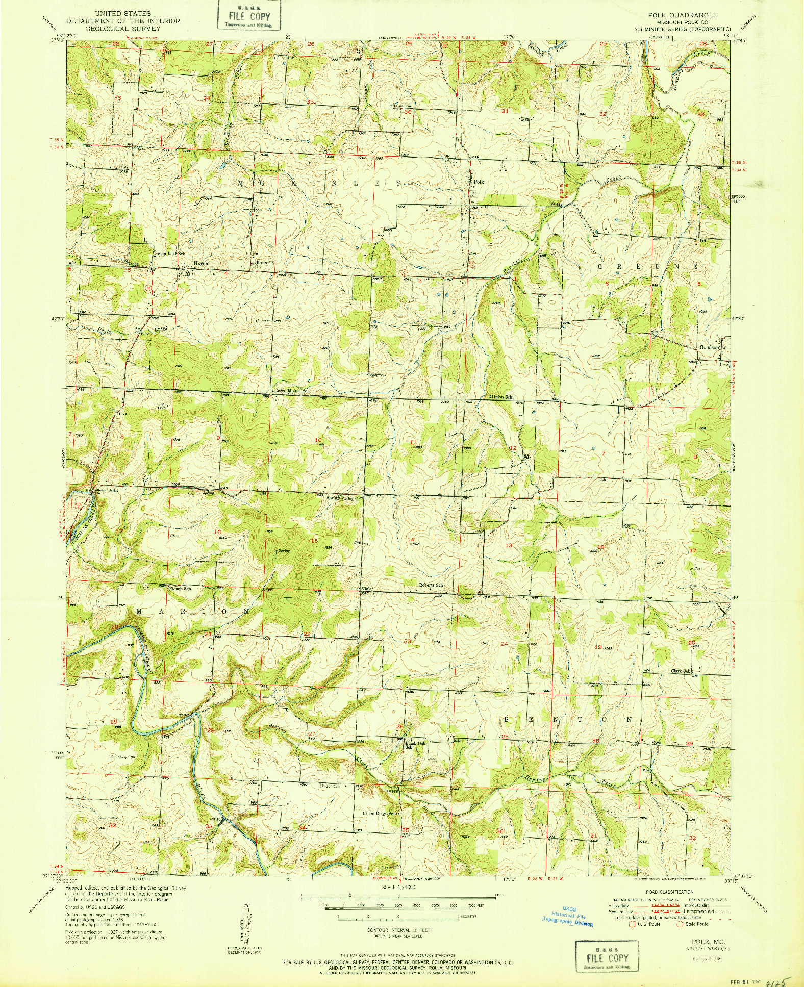 USGS 1:24000-SCALE QUADRANGLE FOR POLK, MO 1951