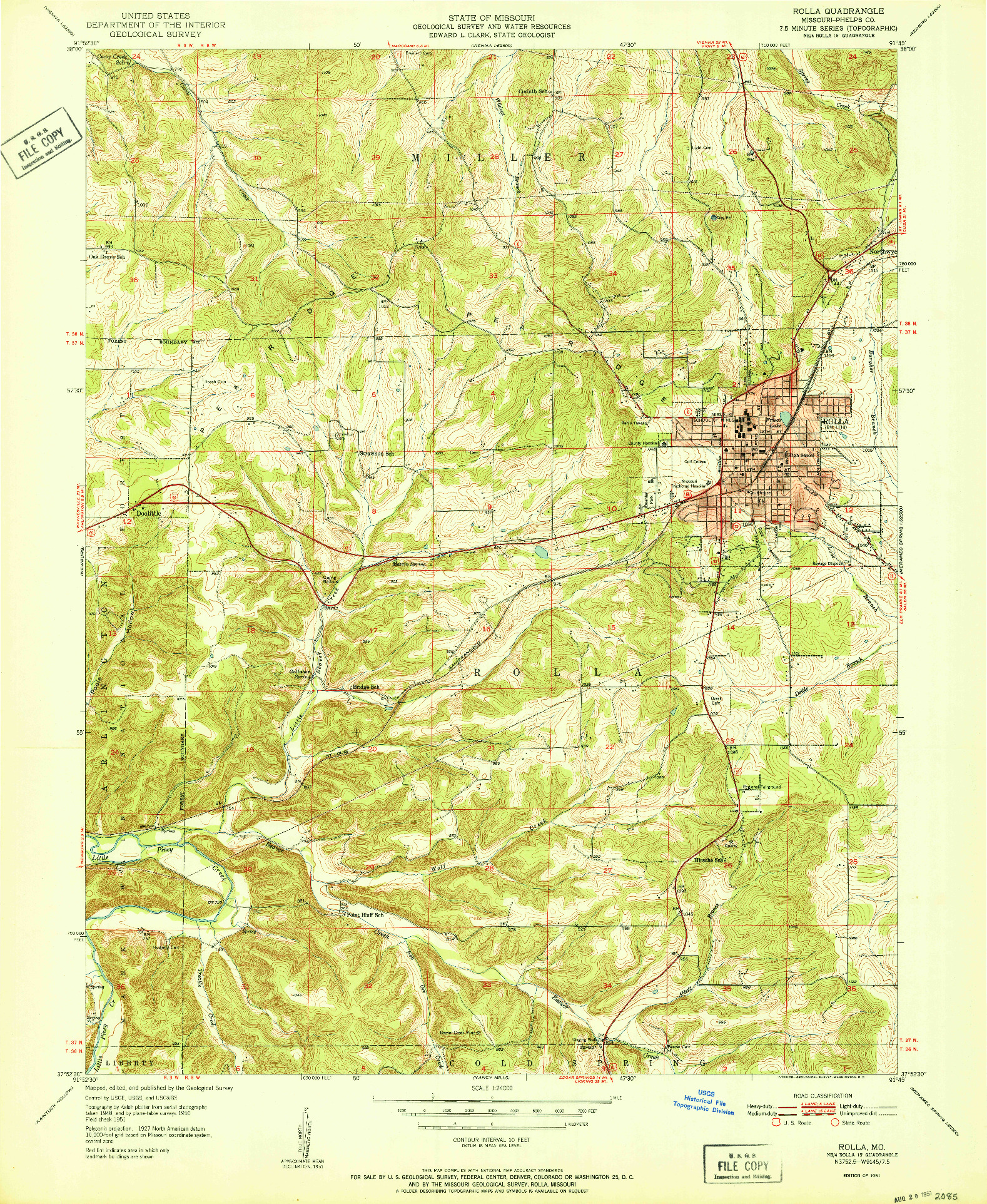 USGS 1:24000-SCALE QUADRANGLE FOR ROLLA, MO 1951