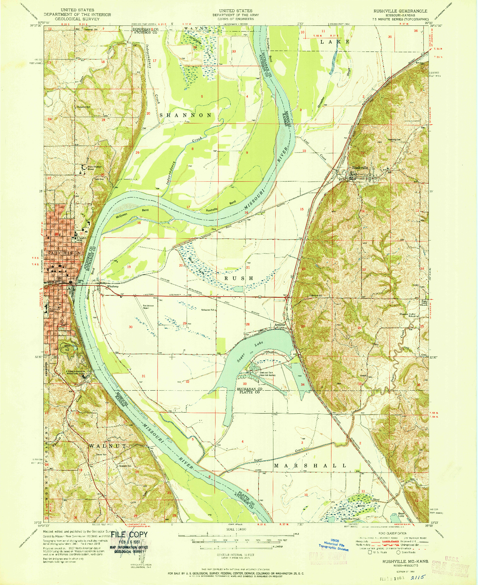 USGS 1:24000-SCALE QUADRANGLE FOR RUSHVILLE, MO 1951