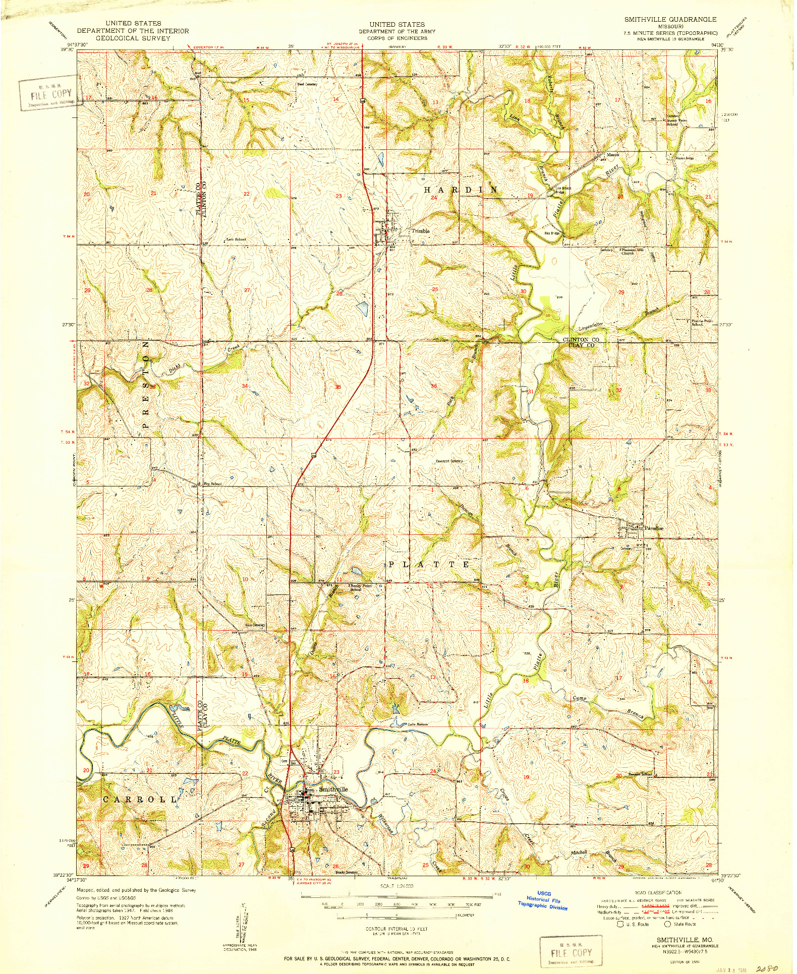 USGS 1:24000-SCALE QUADRANGLE FOR SMITHVILLE, MO 1951