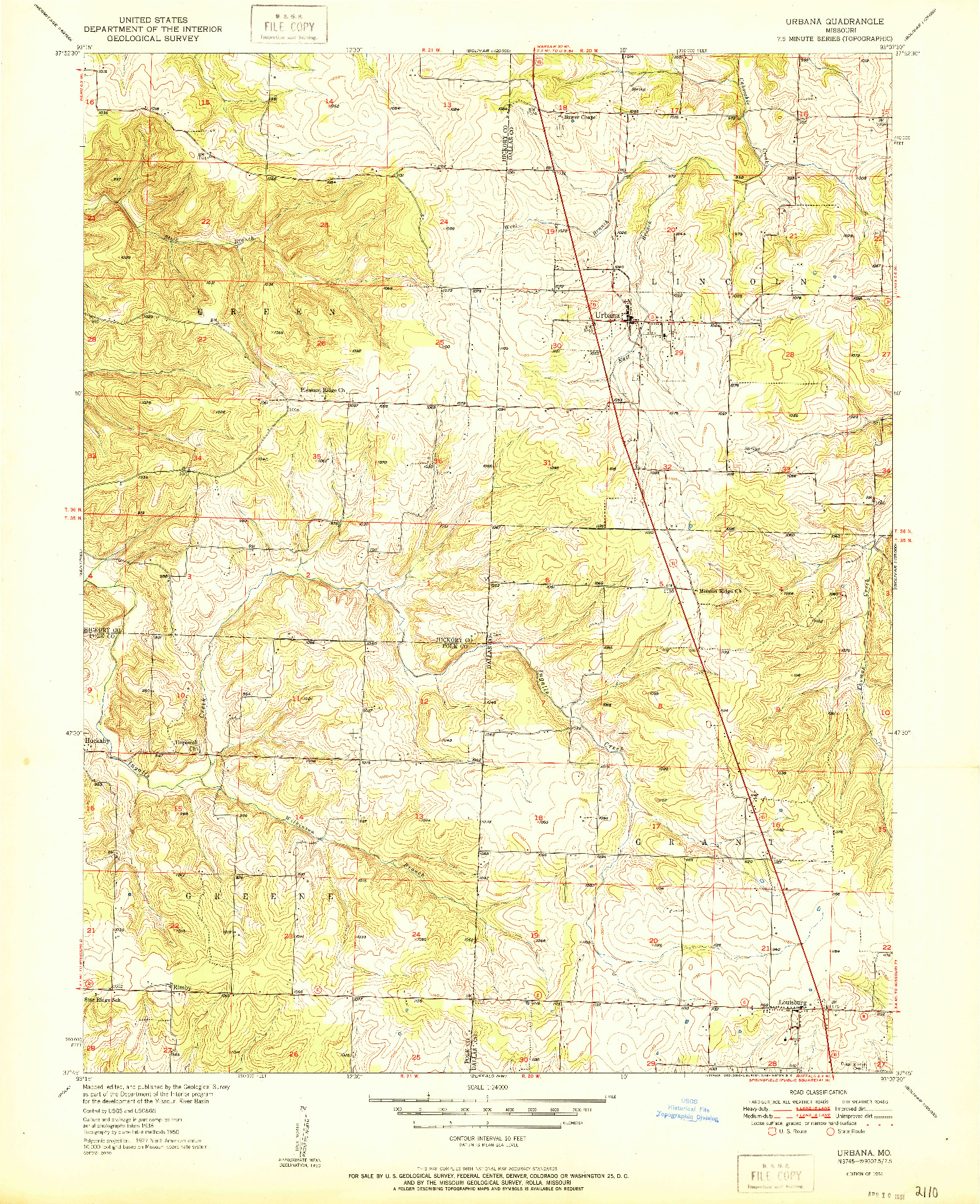 USGS 1:24000-SCALE QUADRANGLE FOR URBANA, MO 1951