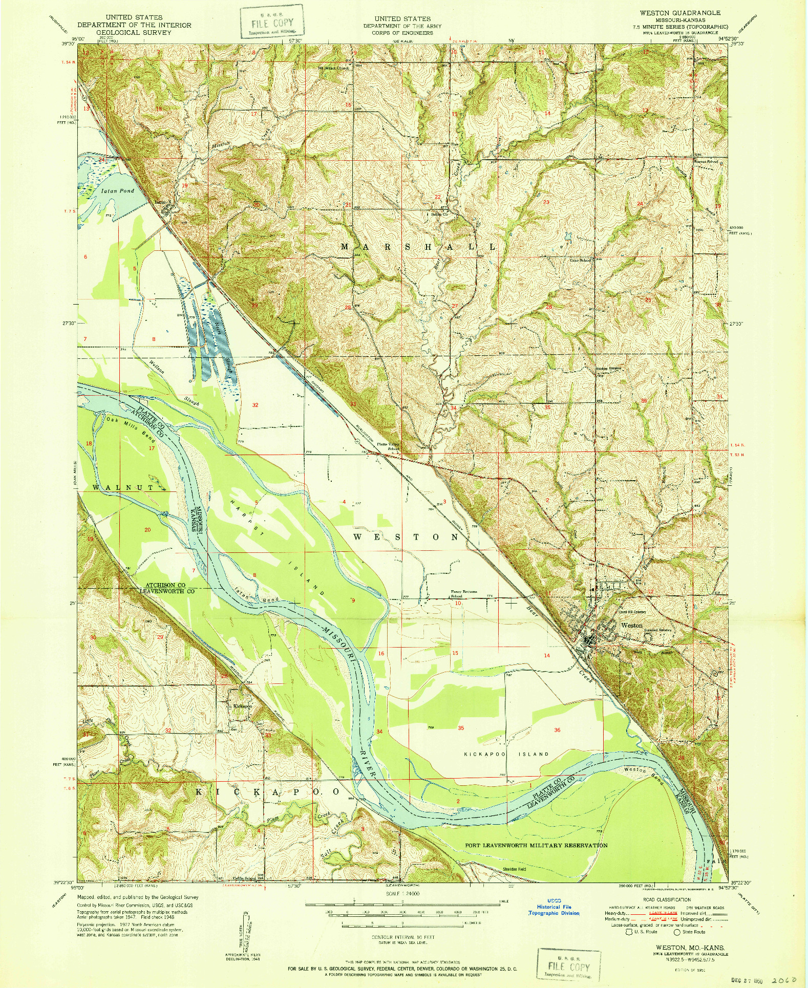 USGS 1:24000-SCALE QUADRANGLE FOR WESTON, MO 1951